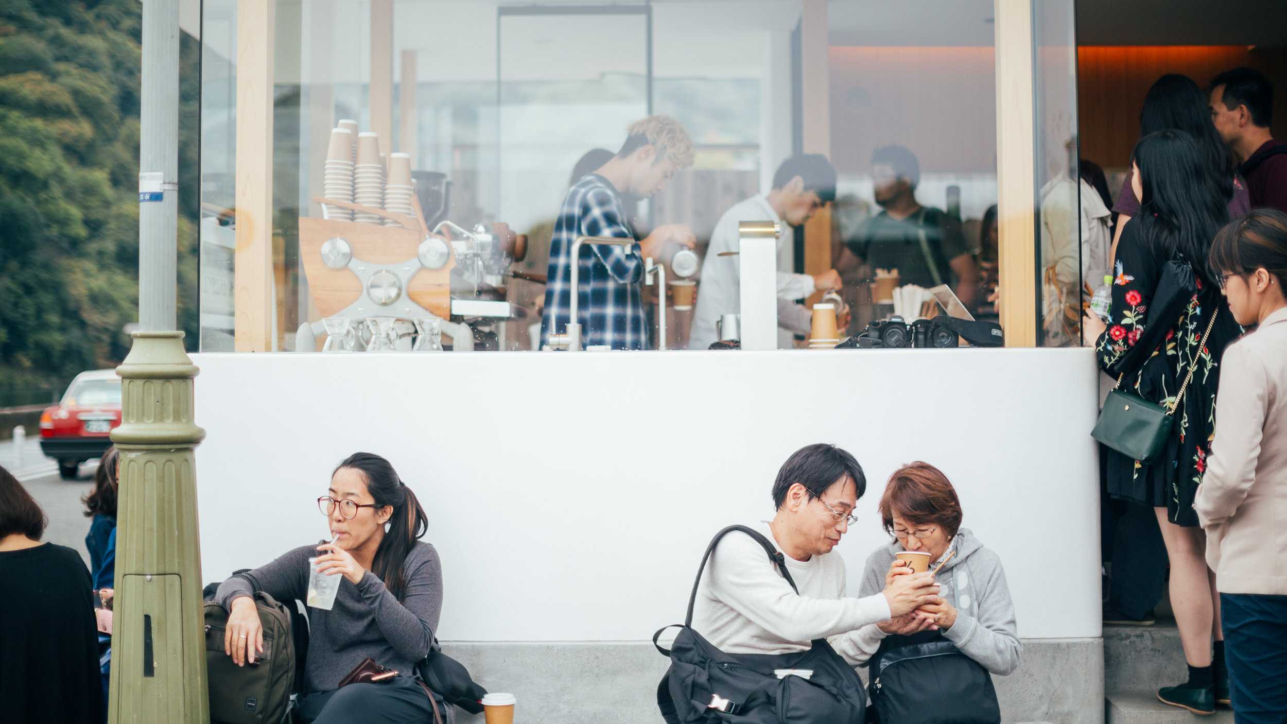 We headed to Arashiyama and stopped by % Arabica (map below) for a coffee. Pretty popular spot given the location as it's right by the Katsura river and has a nice view of Arashiyama and the Togetsukyo bridge. 