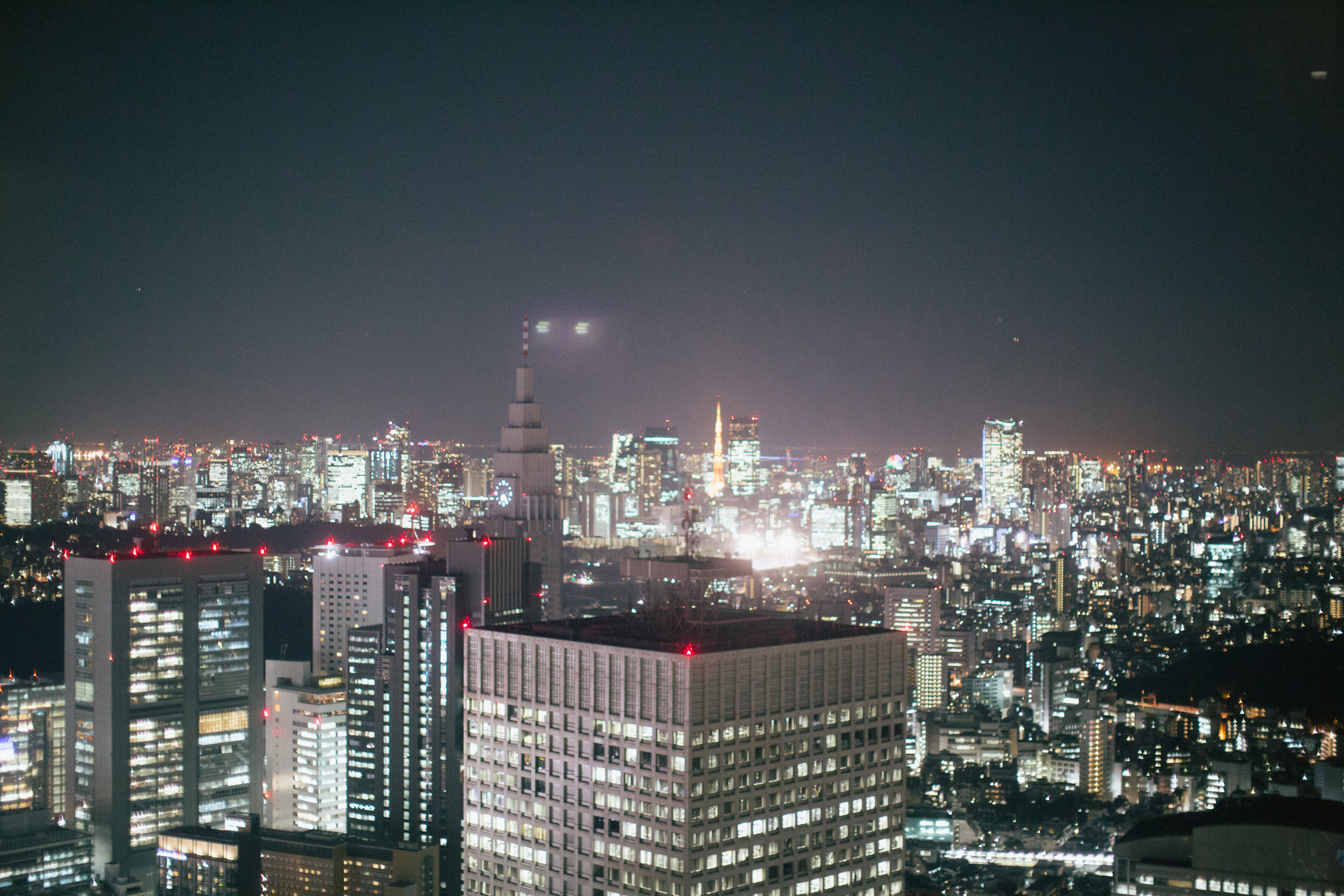 A shot of the Tokyo Tower and skyline in the background from the Tokyo Metropolitan Government Building in Shinjuku the night before we left to return home.