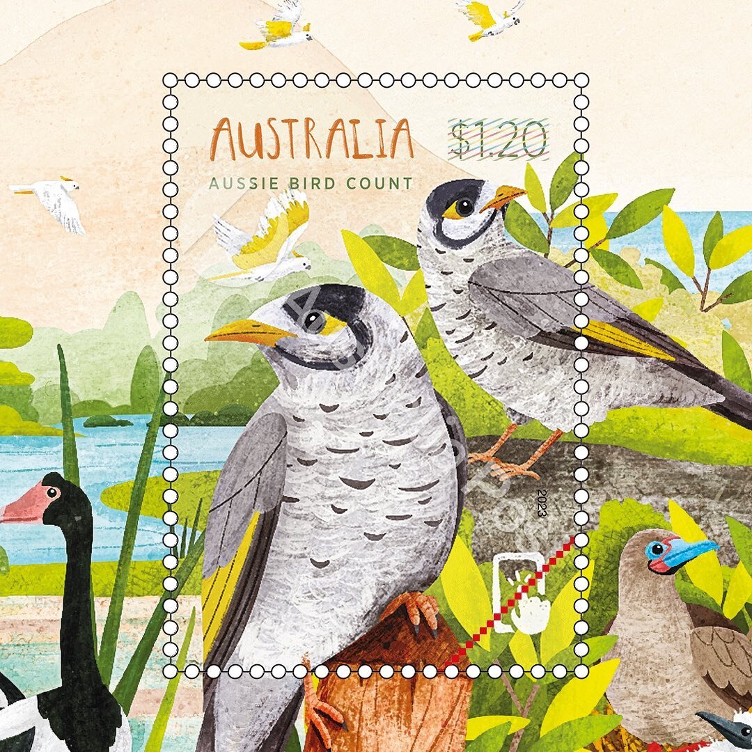 @auspost commemorative stamp issue for the 10th anniversary of @birdlifeoz Aussie Bird Count 🎨🦜
Stamp #3: Noisy Miner, Sulphur Crested Cockatoo