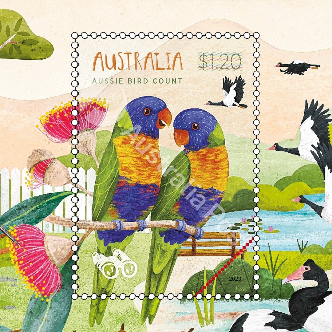 @auspost commemorative stamp issue for the 10th anniversary of @birdlifeoz Aussie Bird Count 🎨🦜
Stamp #2: Rainbow Lorikeet, Magpie Goose