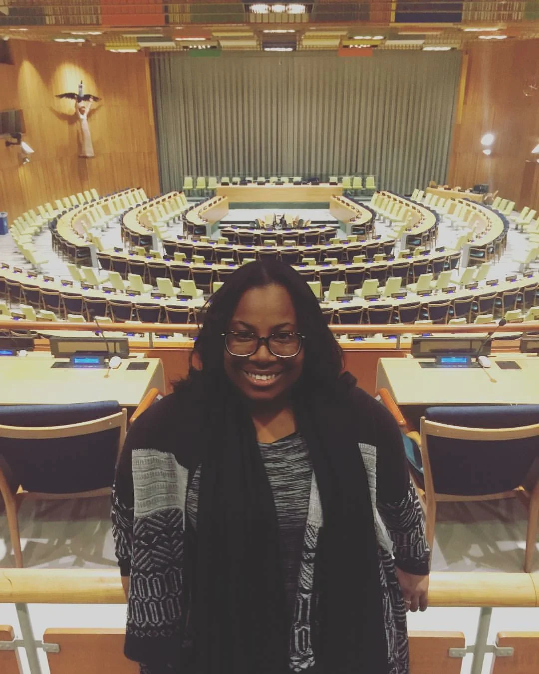 Krystin Wills pictured in United Nations Chambers, New York City.