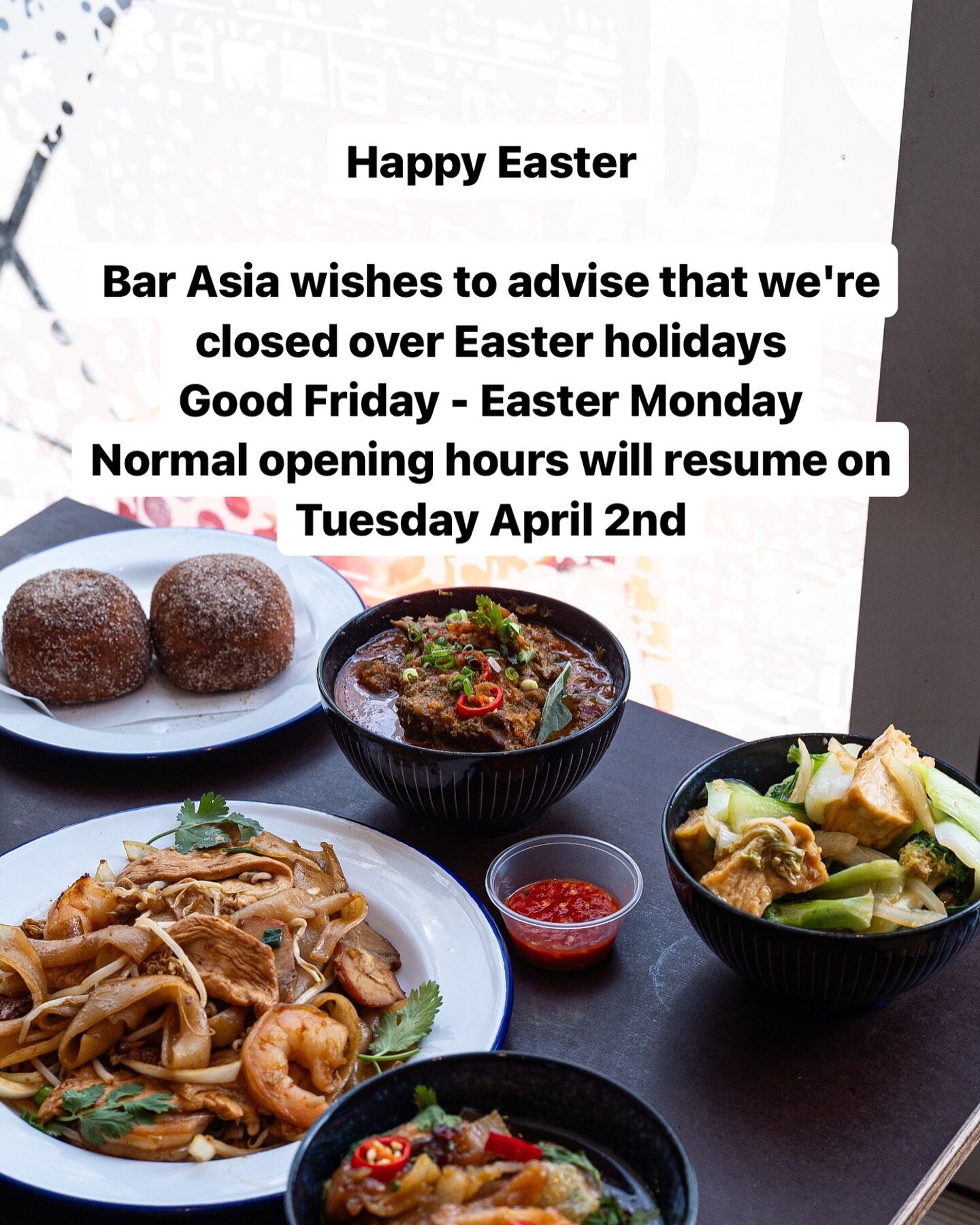 Happy Easter everyone 🐣 
&bull;
Bar Asia wishes to advise that we&rsquo;re closed over Easter holidays
Good Friday - Easter Monday
Normal opening hours will resume on
Tuesday April 2nd.
&bull;
#easterholidays #easterday #goodfriday #holiday #longwee