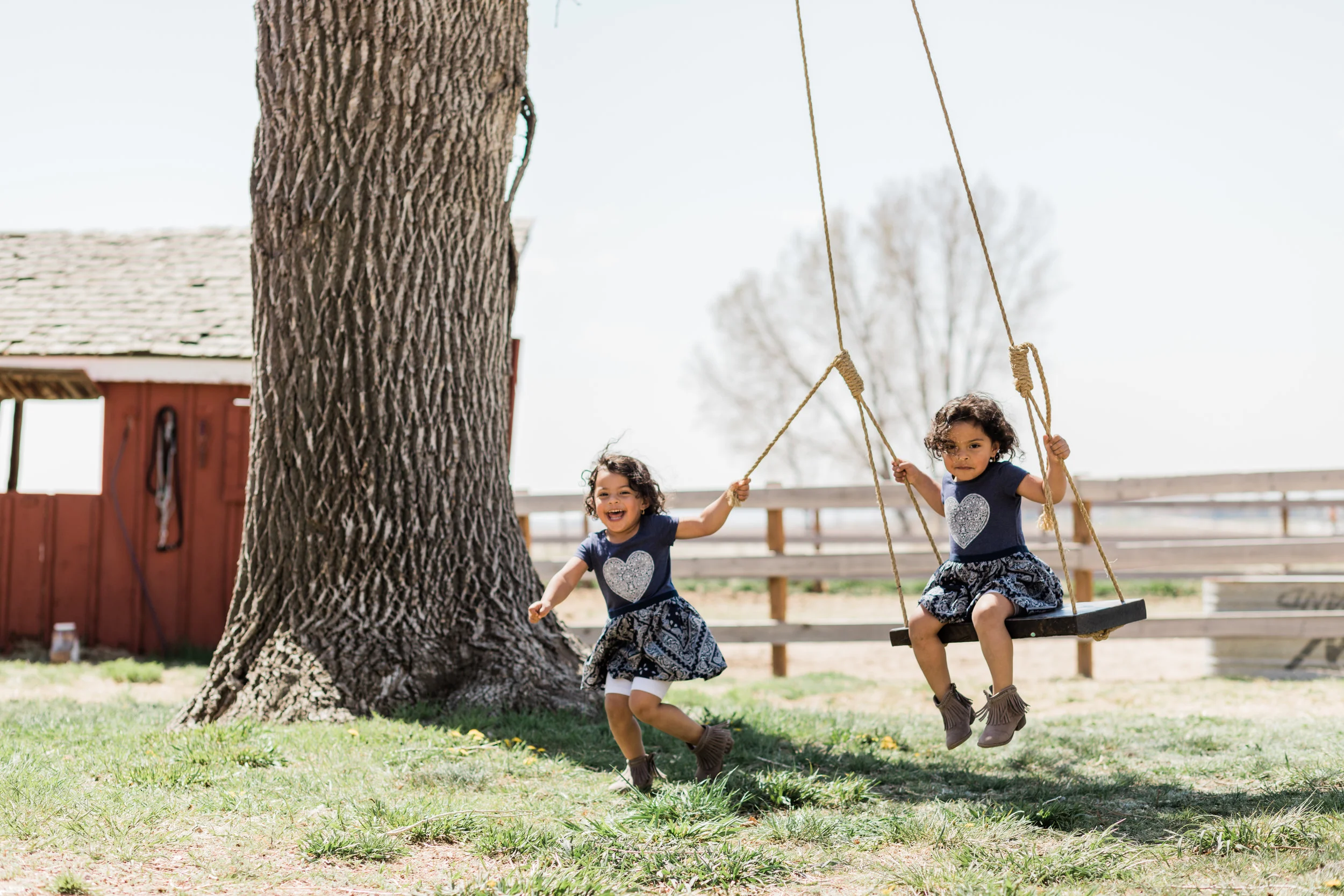 sisters, swing, smile, play, harmon farms