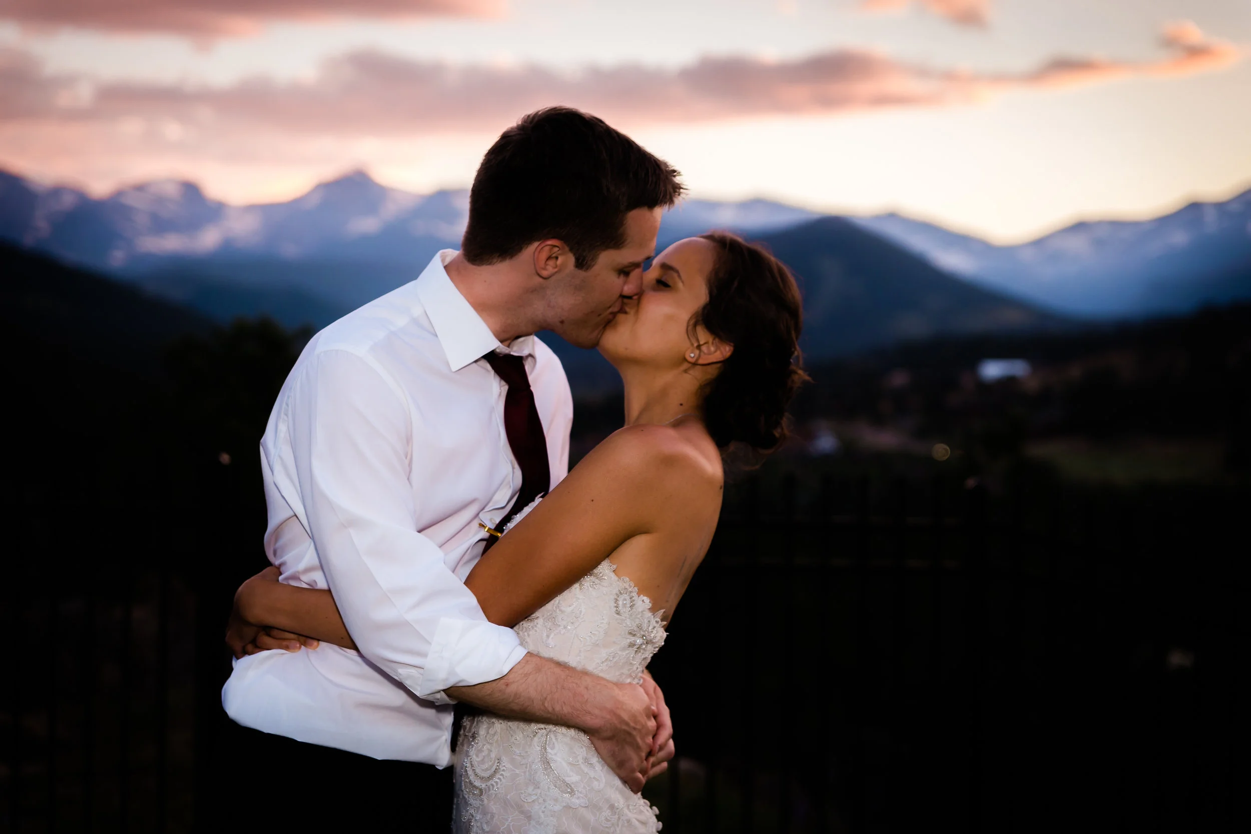 estes park wedding, sunset, bride and groom, Rocky Mountains, historic crags lodge