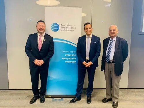 Mr Chin Tan, Prof Fethi Mansouri, Emeritus Prof Riaz Hassan
