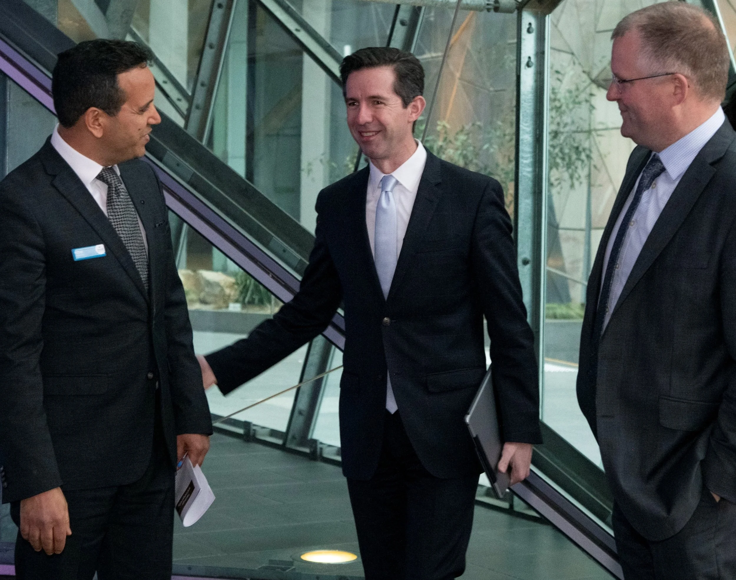 (L-R) Prof Fethi Mansouri, Senator Simon Birmingham, Prof Iain Martin Vice-Chancellor Deakin University