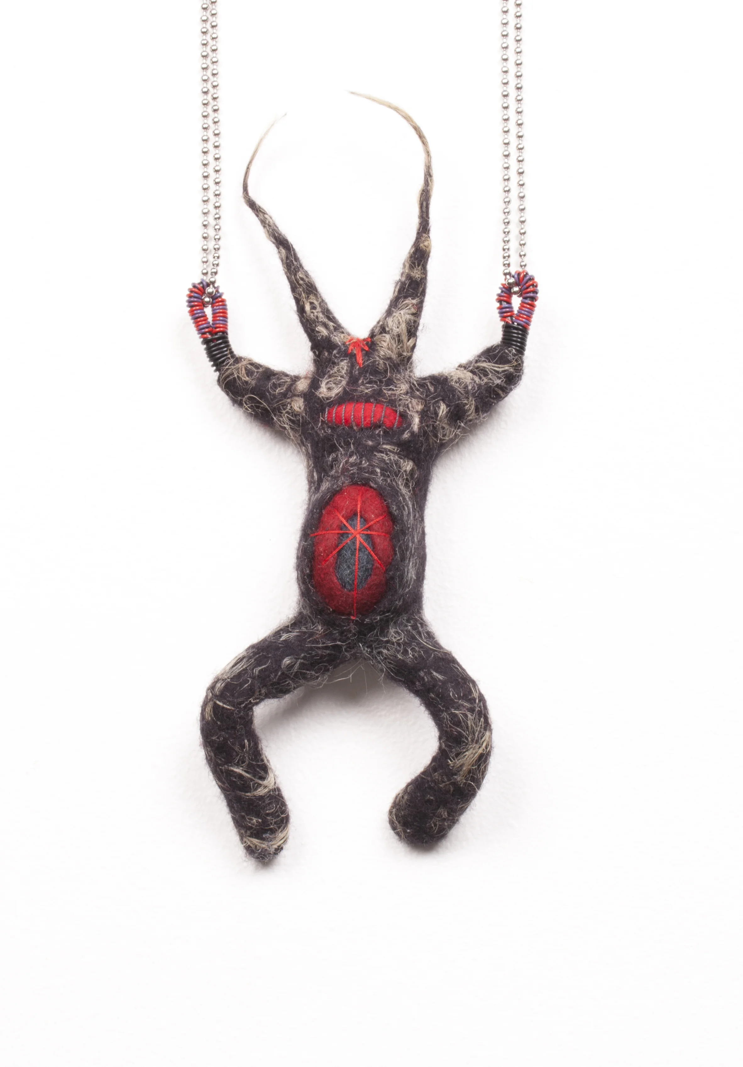 Rough Trade (2013). Human hair, flax, wool & thread felted on wire armature.