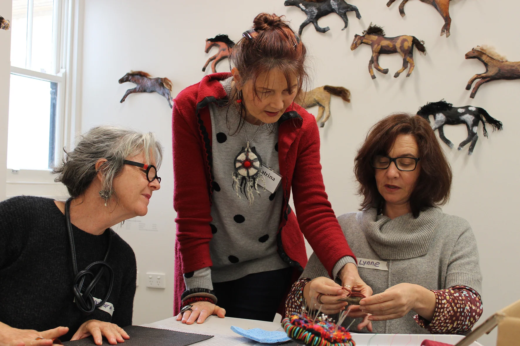 Participants at a horsehair workshop