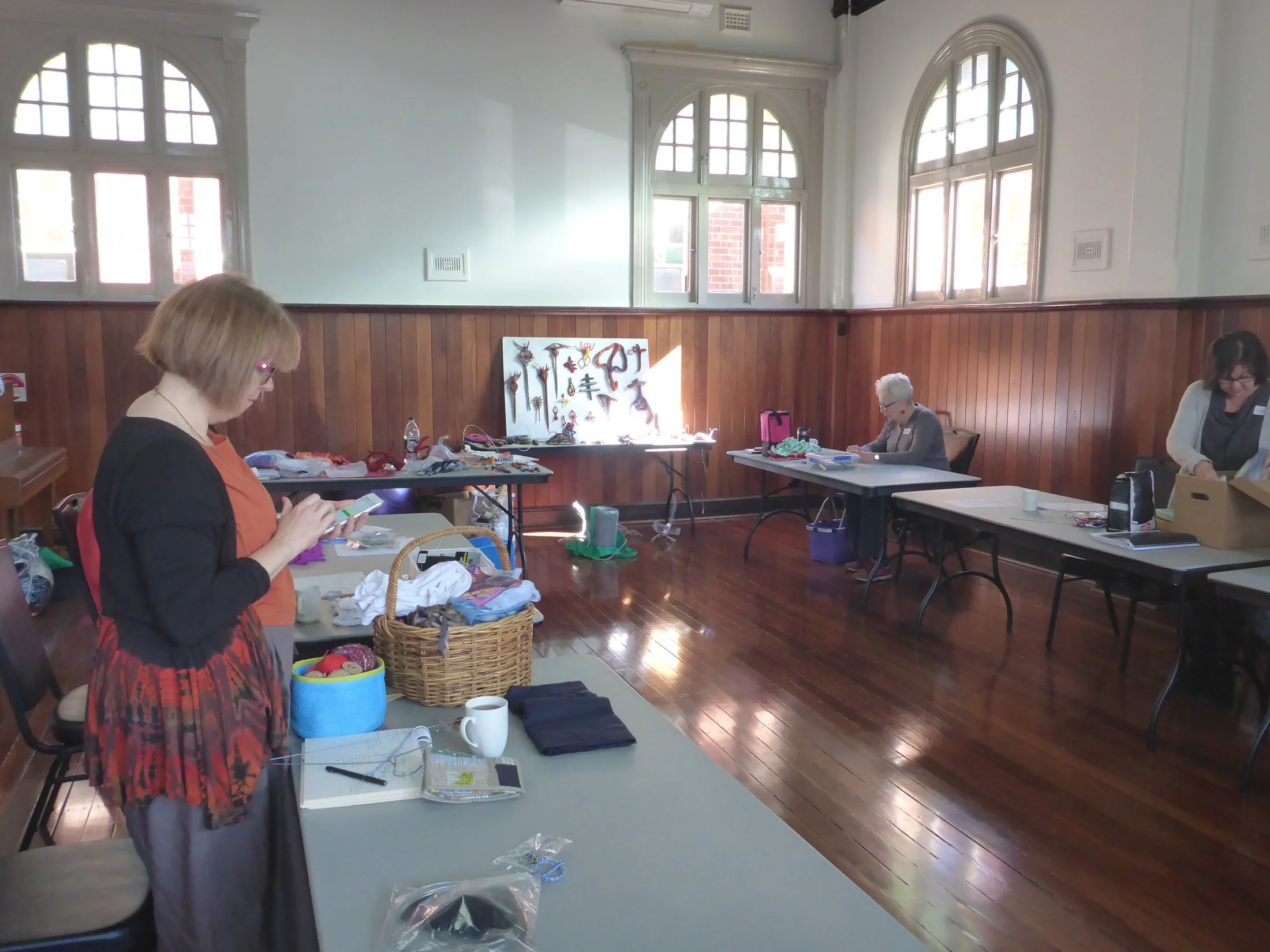 Participants at a workshop on textiles and wire armatures. Location: North Perth Lesser Hall for WAFTA.