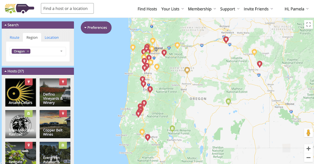 map of harvest host locations map of harvest host locations
