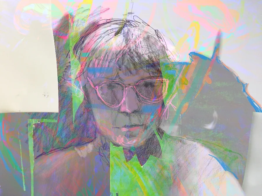 Original sketch done in pencil merged digitally with a gouache cutout painting