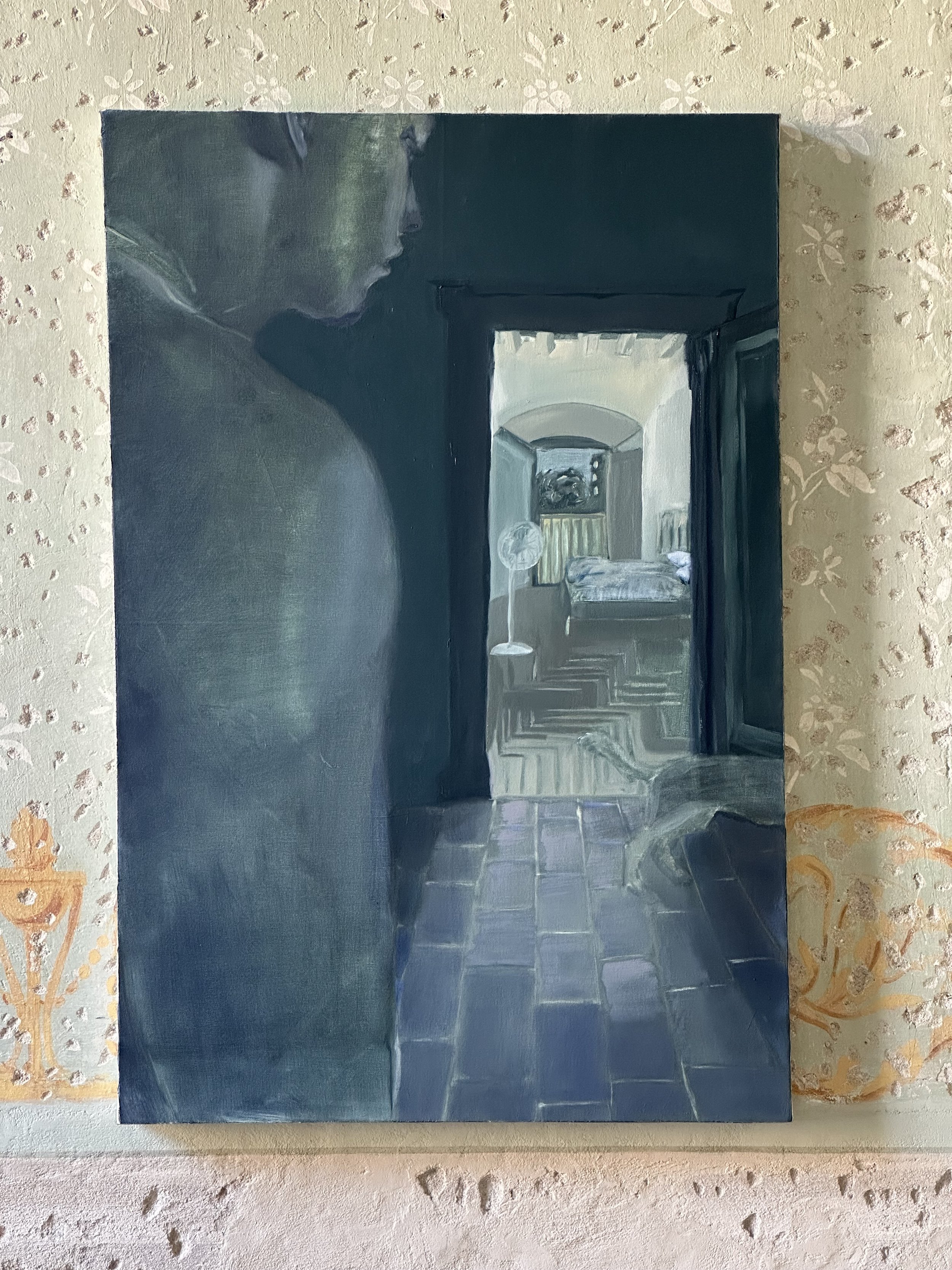 I don't know what happens here. 35 1/2" x 23 1/2" in 90 x 60 cm oil on canvas 2024