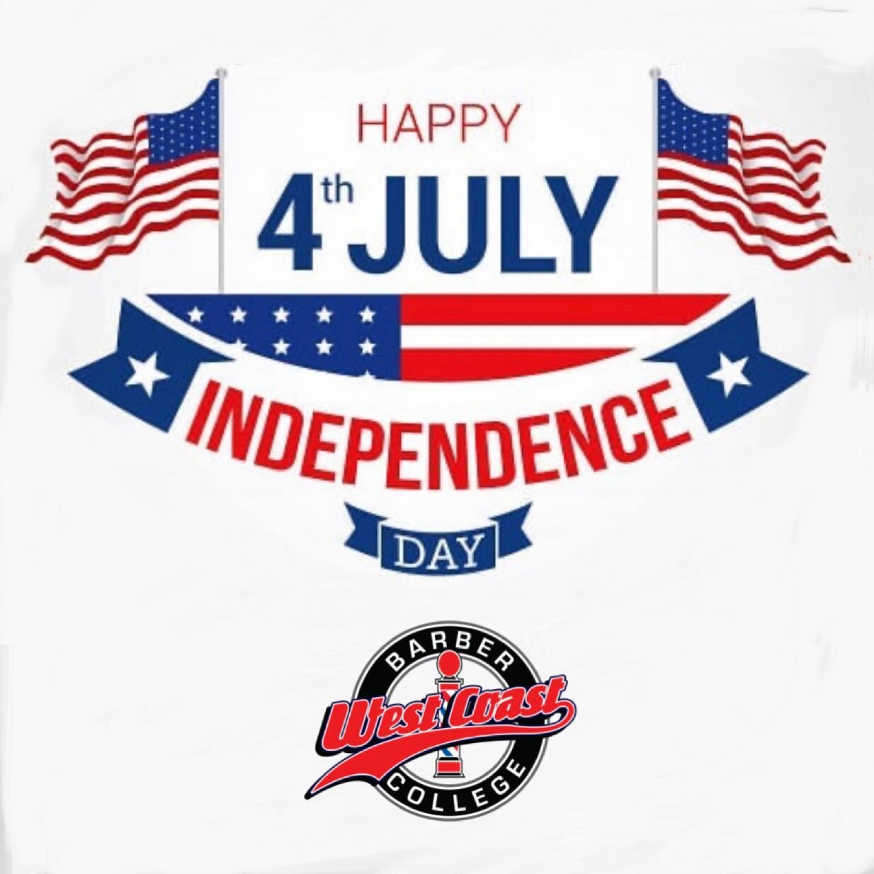 Wishing everyone a safe and happy #4thofJuly&nbsp;🇺🇸from West Coast Barber College!  Have great day and enjoy the fireworks 🎆🧨🎇#westcoastbarbercollege #barbercollege #barberschool #oceanside #barbershop #barber #barberlife #barberswag #barbering