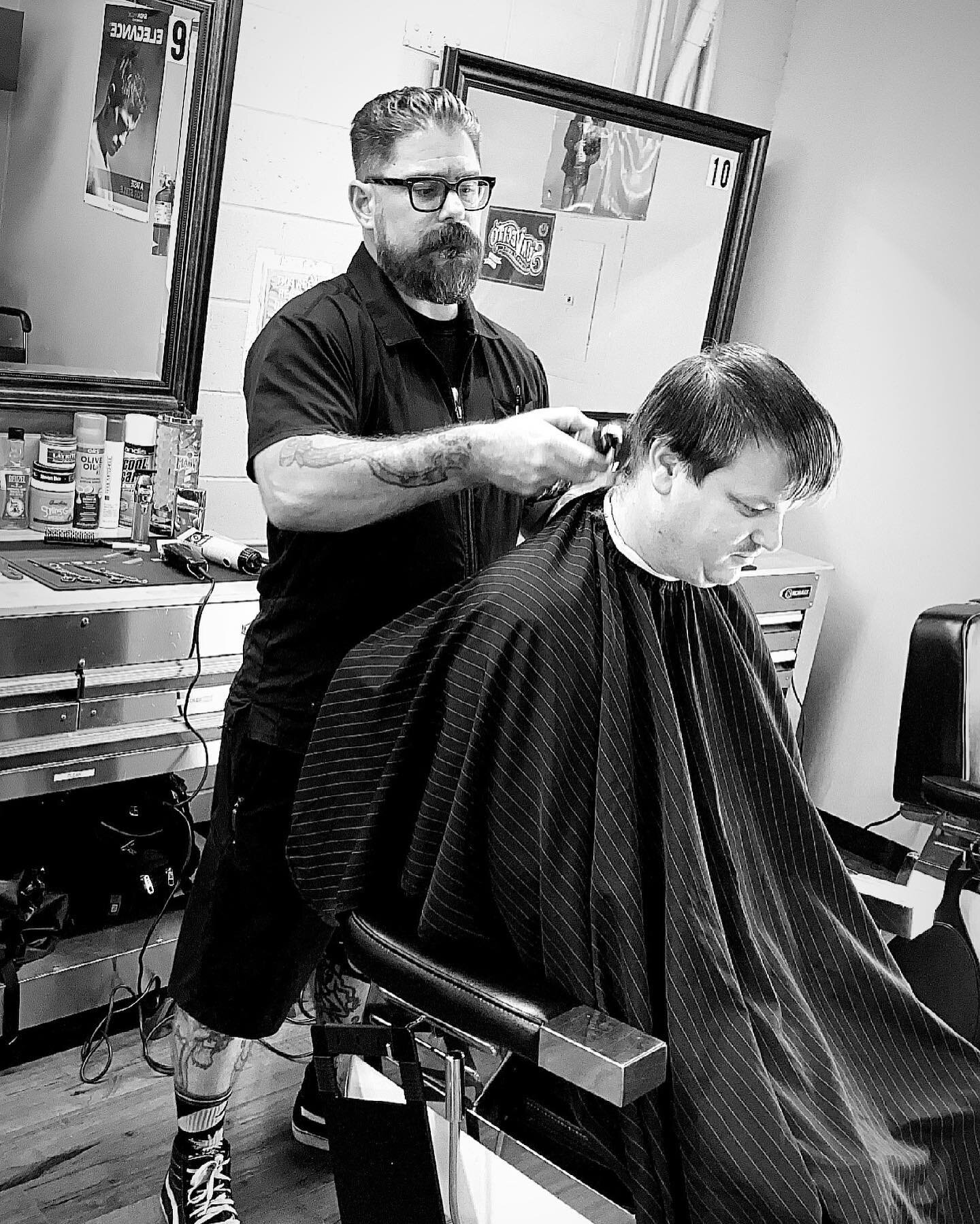 &quot;Without continual growth and progress, such words as improvement, achievement, and success have no meaning&quot;

Here is a student barber Nate who just finished up with the client consultation and ready to start the cut. We open tomorrow morni