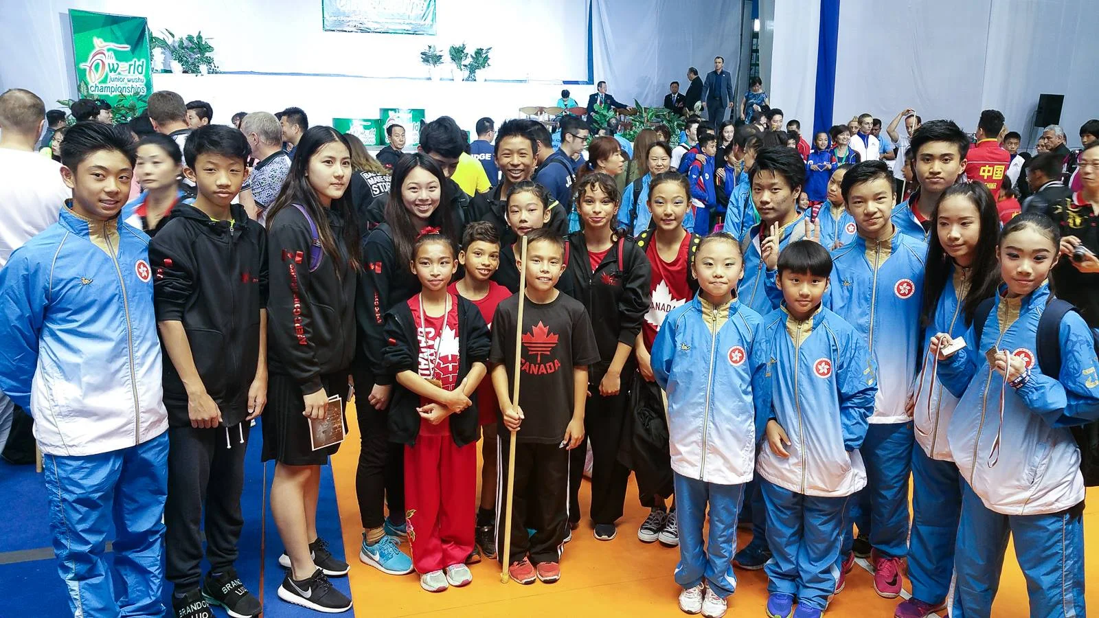 Teams Canada and Hong Kong at the 6th World Junior Wushu Championships, 2016.
