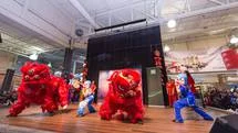 Lion dance in action. 李文啟武術學院帶來醒獅表演