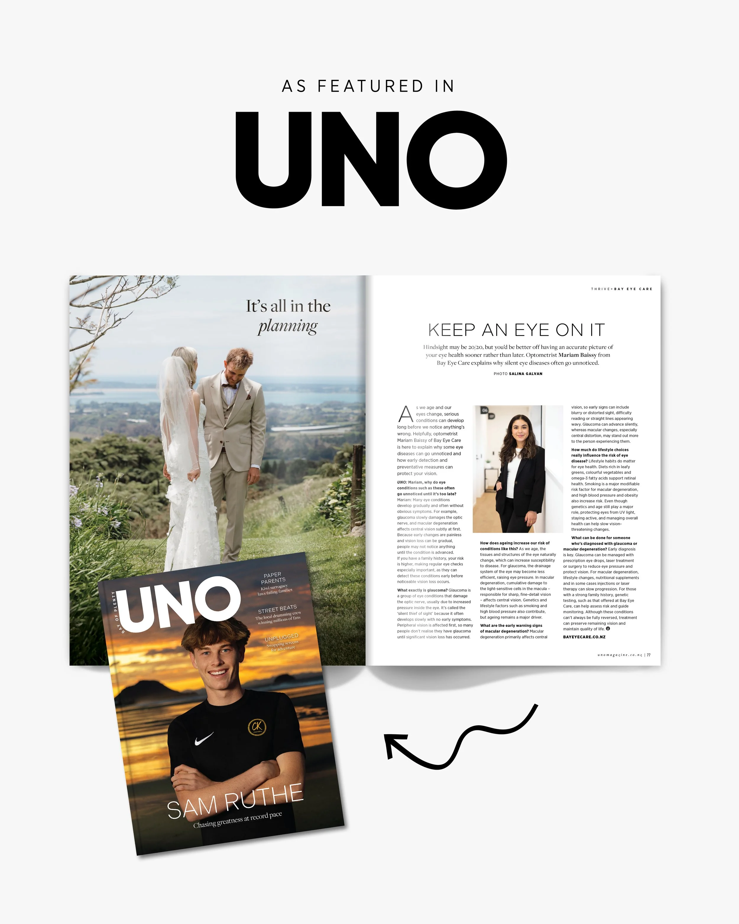 Optometrist Mariam Baissy from Bay Eye Care features in the Winter 2026 edition of Uno Magazine.