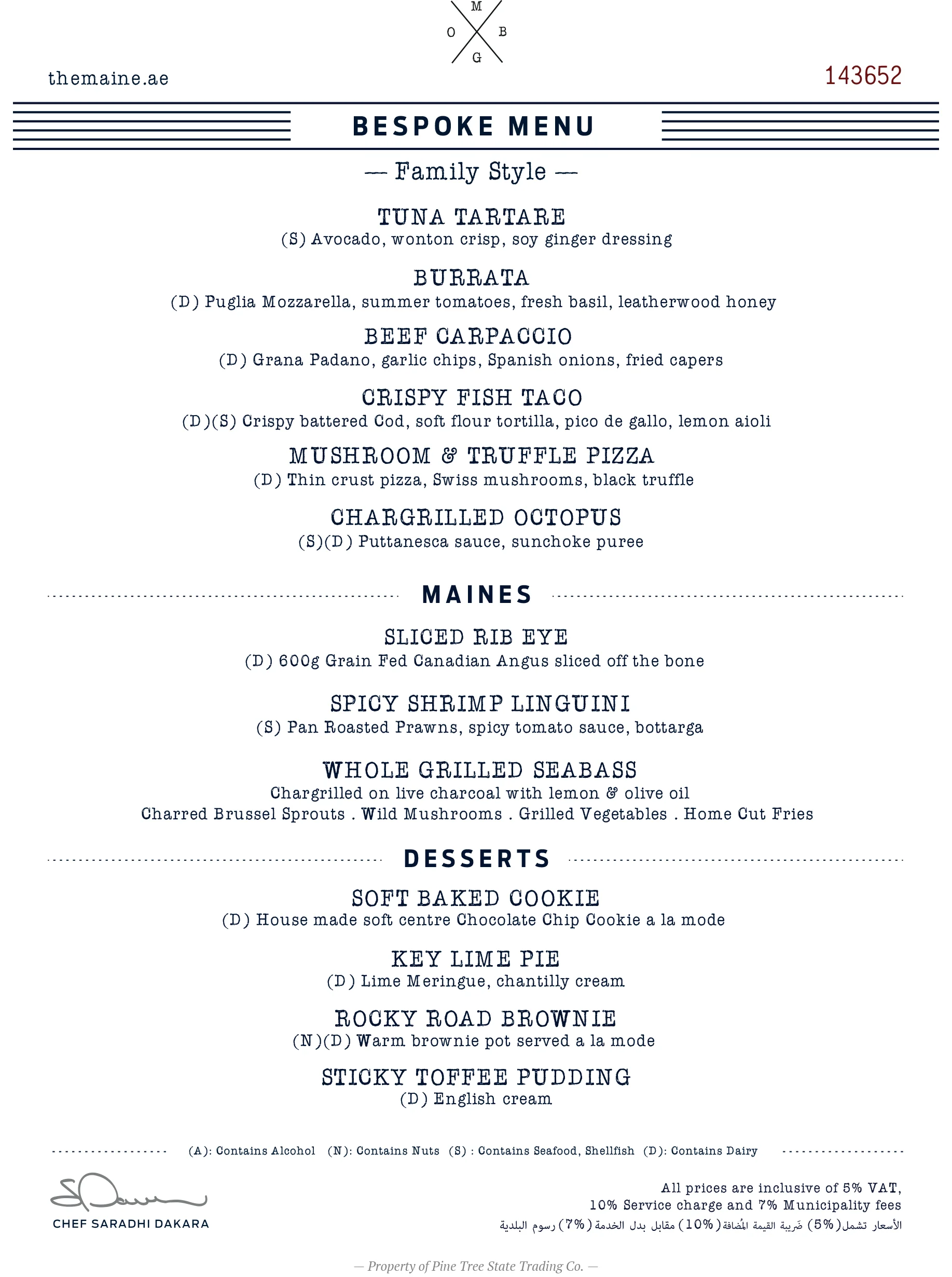 Group Menus — The MAINE Oyster Bar & Grill
