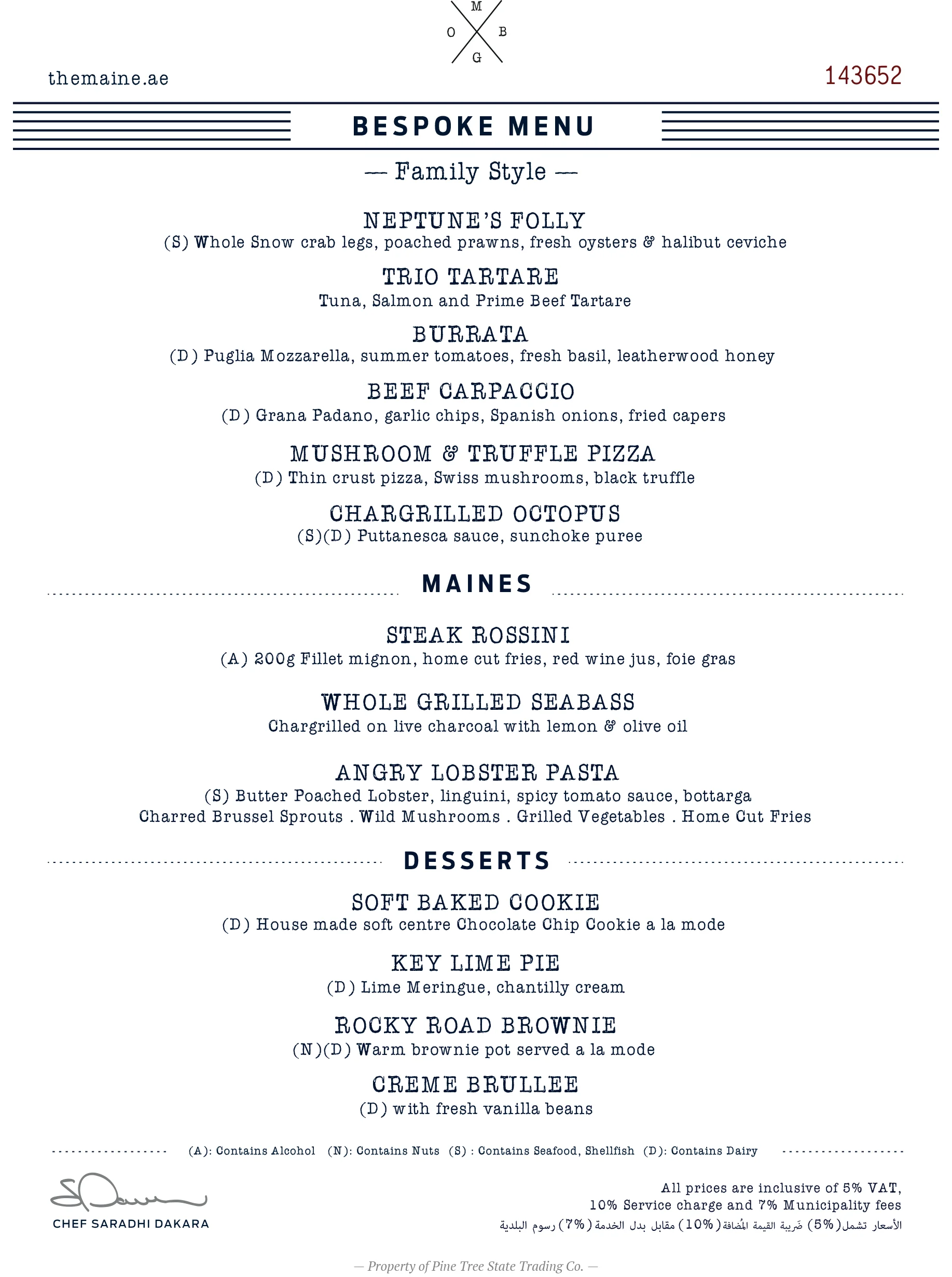 Group Menus — The MAINE Oyster Bar & Grill