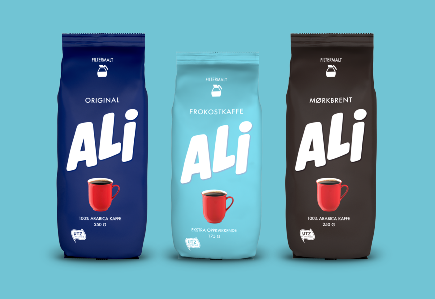  Redesign of Ali Coffee packaging. Work done with Tangram (part of bates). 