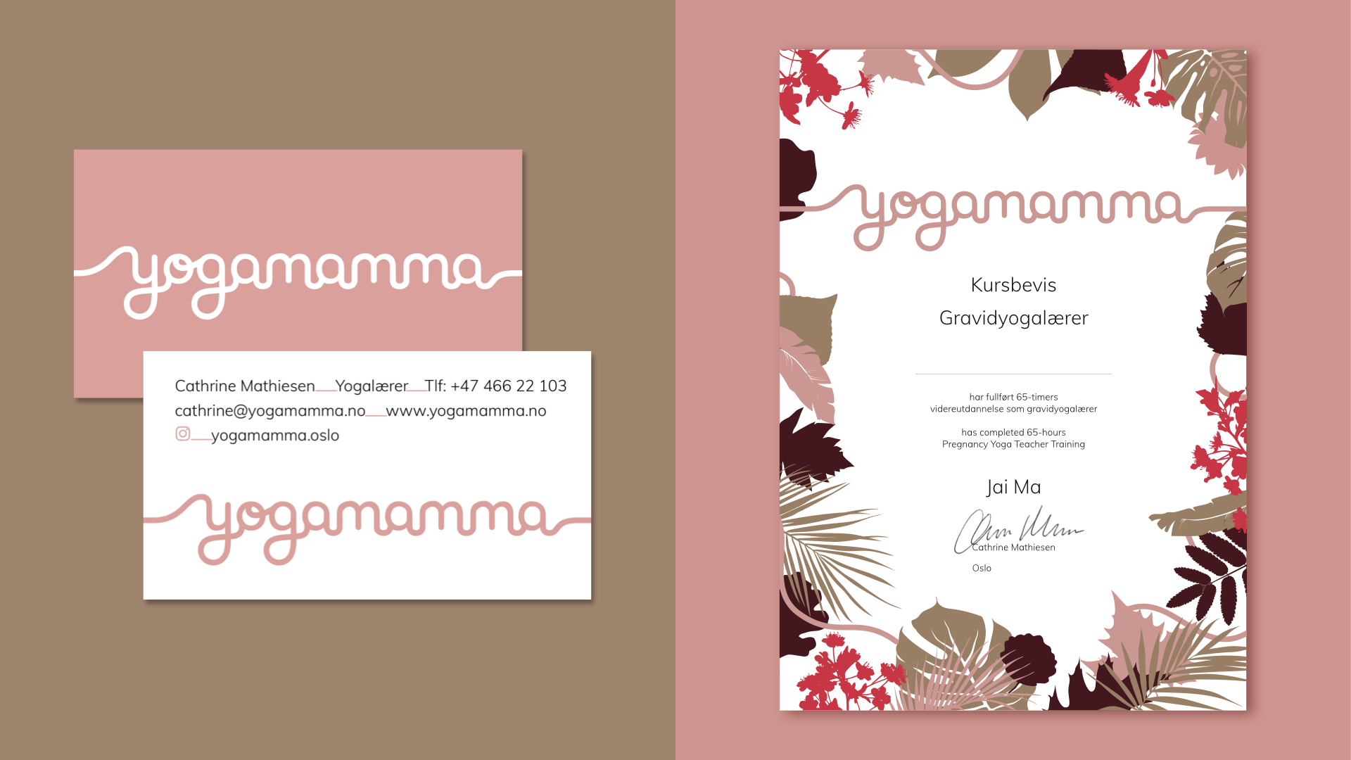  Business cards and diploma for Yogamamma 