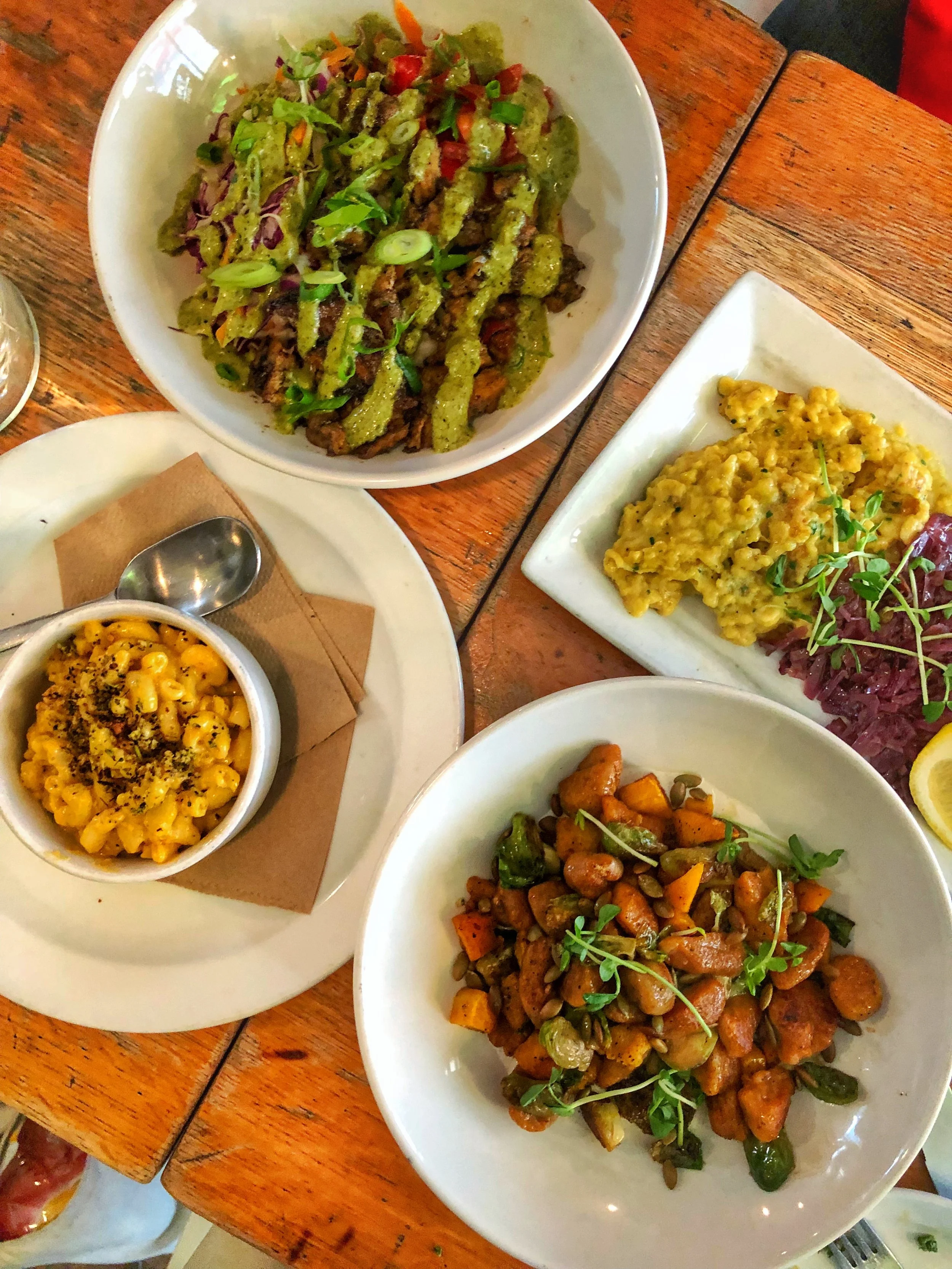 Mac and Cheese, Jerk Seitan, pumpkin gnocchi