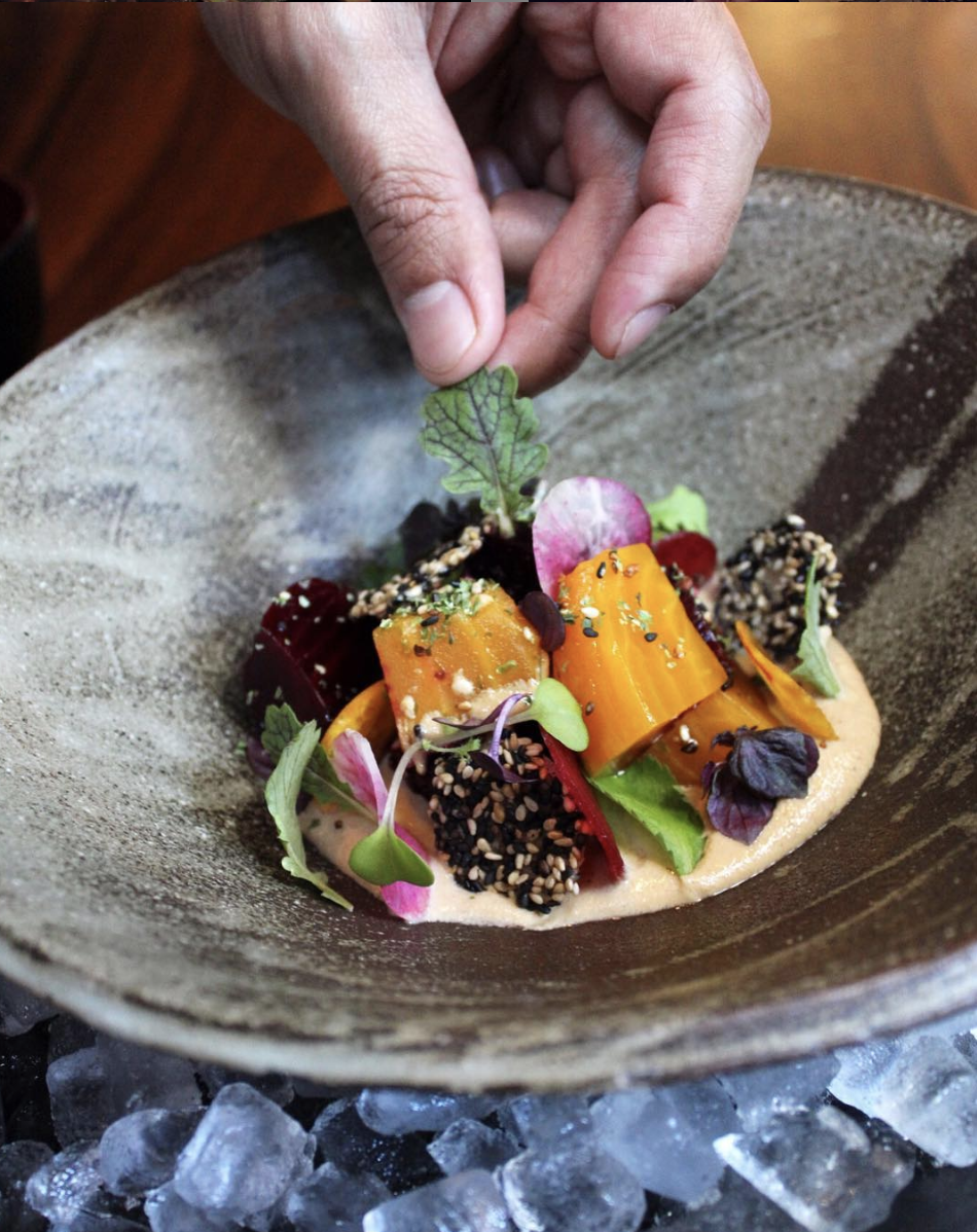 Roasted and pickled beetroot salad with sesame ponzu and shiso. Photo from Zuma New York