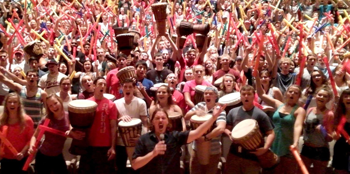 Jim Donovan with 500 college freshman on their first day of school at the College of St. Johns, St. Cloud MN
