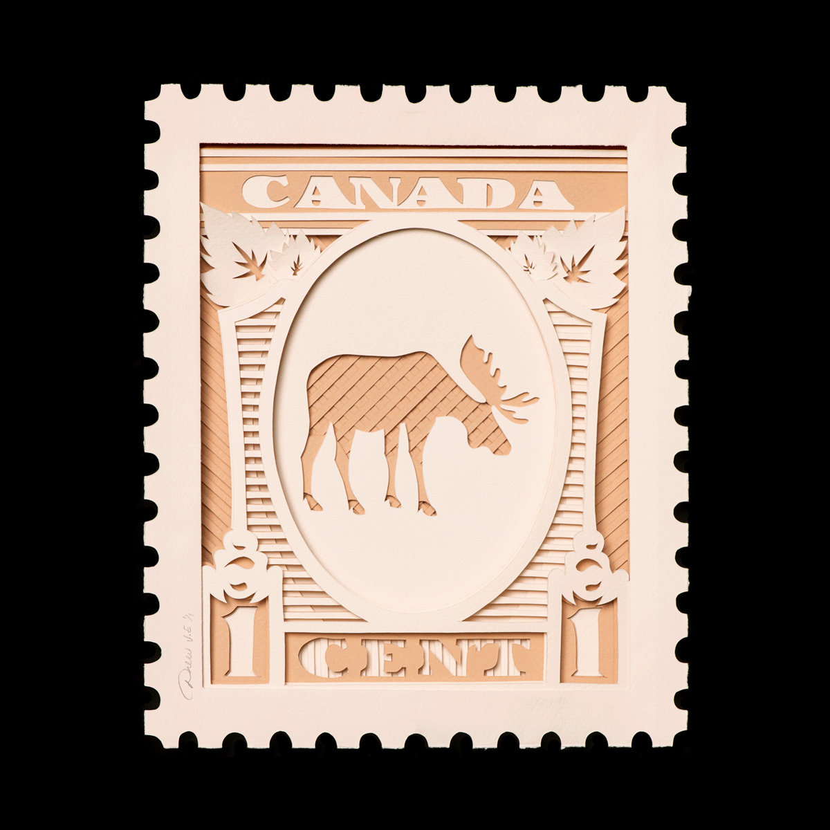 Canada Stamps; 1 Cent Moose, gold