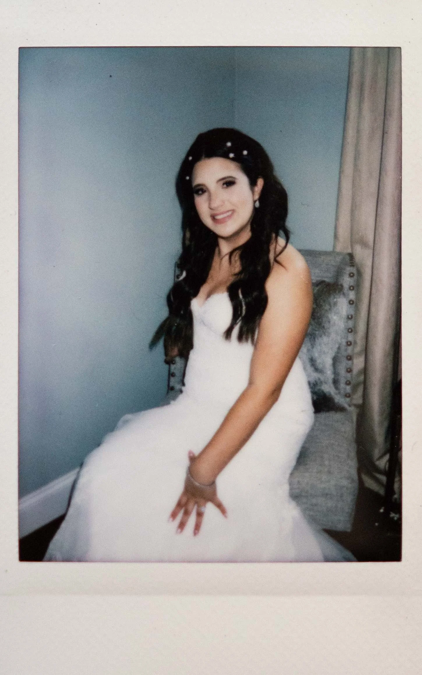 Instant film polaroid wedding photography a bride poses after getting ready at Spring Hill in Corinth Mississippi. Moody Memphis wedding photographer.