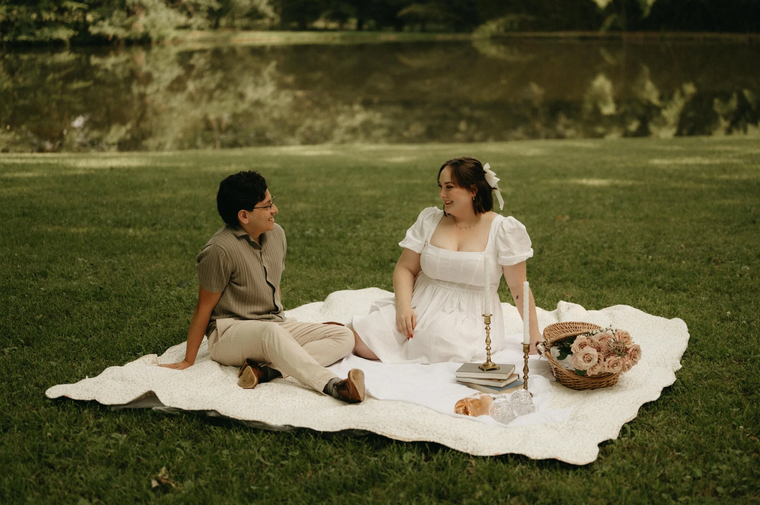 Picnic engagement session in Memphis Tennesse, moody Memphis wedding photographer, cinematic Memphis wedding photographer, Memphis documentary wedding photographer, Memphis engagement photos, Shelby Farms engagement photos