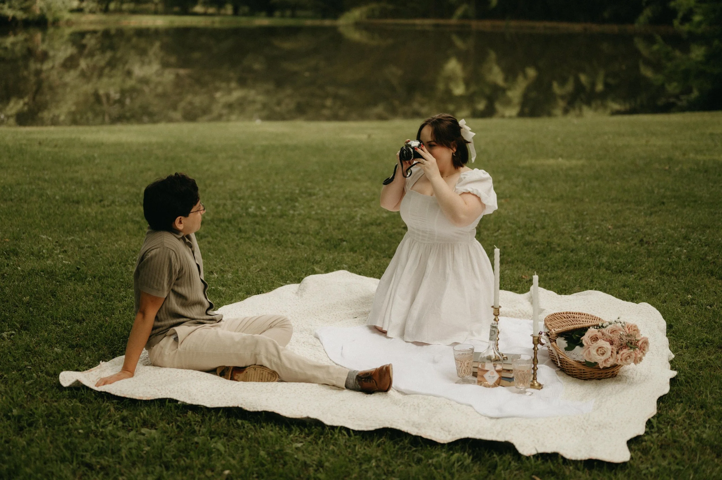 Picnic engagement session in Memphis Tennesse, moody Memphis wedding photographer, cinematic Memphis wedding photographer, Memphis documentary wedding photographer, Memphis engagement photos, Shelby Farms engagement photos