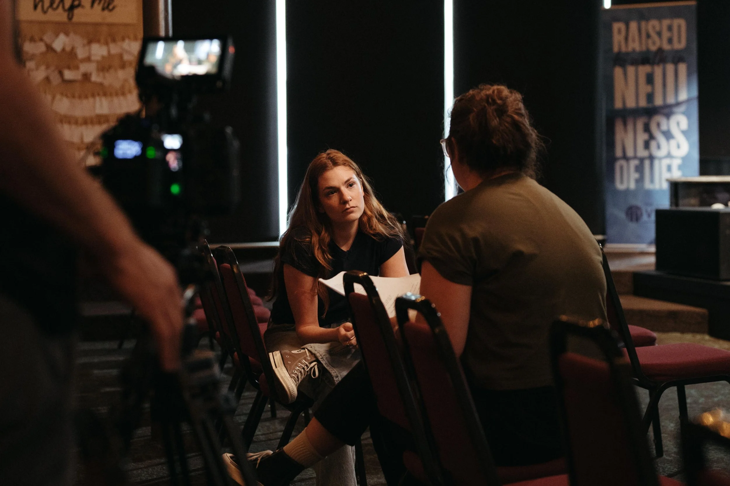 Amelia Beckham and Bailey Inman on the set of Lex is on Her Way.