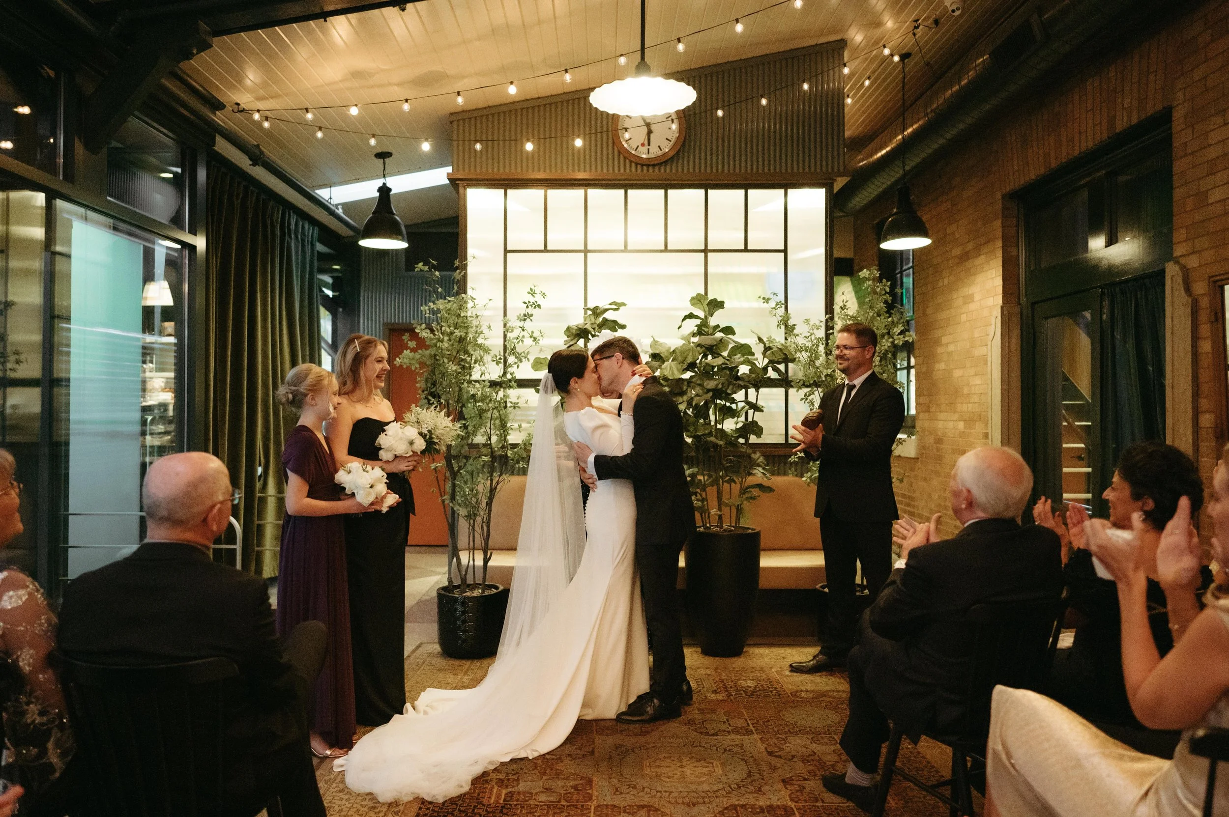 Wedding ceremony inside The Harvey House in Madison, Wisconsin. Moody Memphis Wedding Photographer. Moody Madison wedding photographer. Moody Wisconsin wedding photographer.