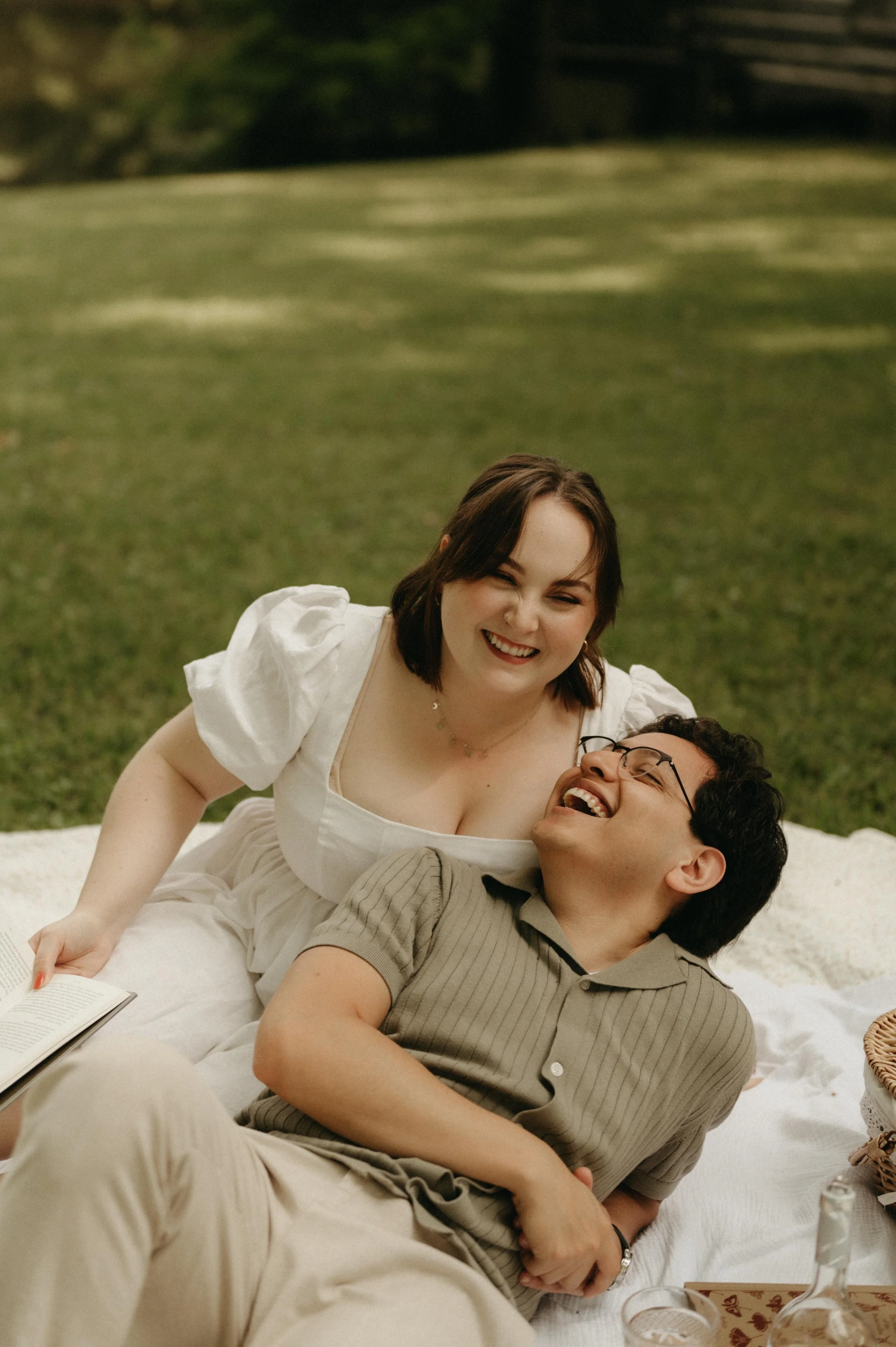 Picnic engagement session in Memphis Tennesse, moody Memphis wedding photographer, cinematic Memphis wedding photographer, Memphis documentary wedding photographer, Memphis engagement photos, Shelby Farms engagement photos