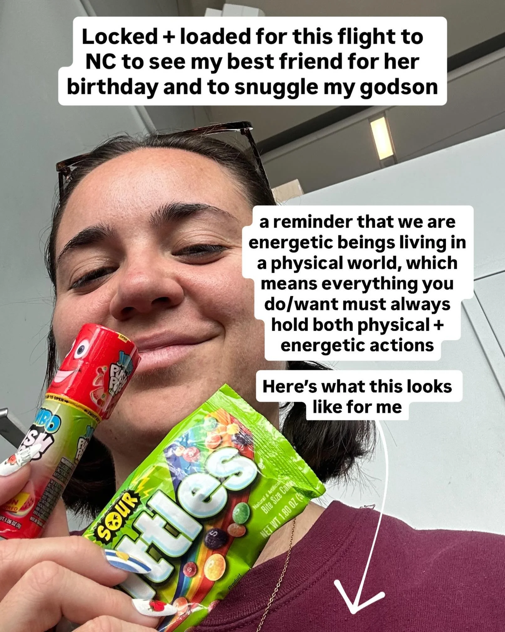 ✈️ for airplane anxiety:
1mg Xanax and sour skittles + a green calcite crystal in my pocket

💰for abundance:
investing in index funds so my money grows passively + journaling through the limiting beliefs that tell me it&rsquo;s greedy to want more


