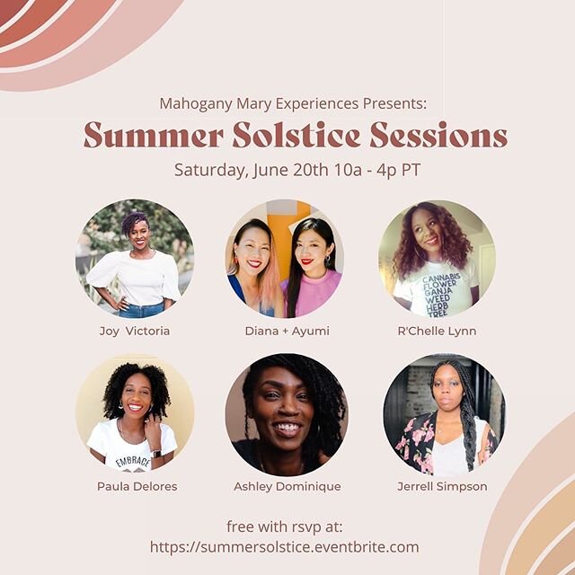 ☀️ Summer Solstice Sessions is a 1-day summit discussing spirituality, wellness and mindfulness. Tickets are FREE! Link in bio. Swipe left to see our speaker line up!!!
.
.
.

AGENDA:
🔥 10:00a PT
Kick off the day with our Founder @mahogany.joy as sh