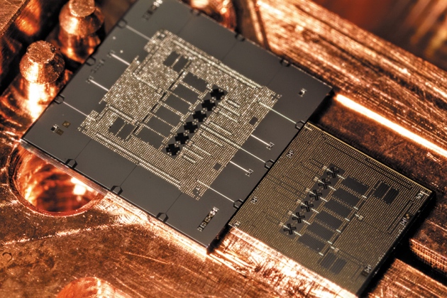 Erik Lucero - The smaller of these chips, a 6-mm square, holds 6 qubits.