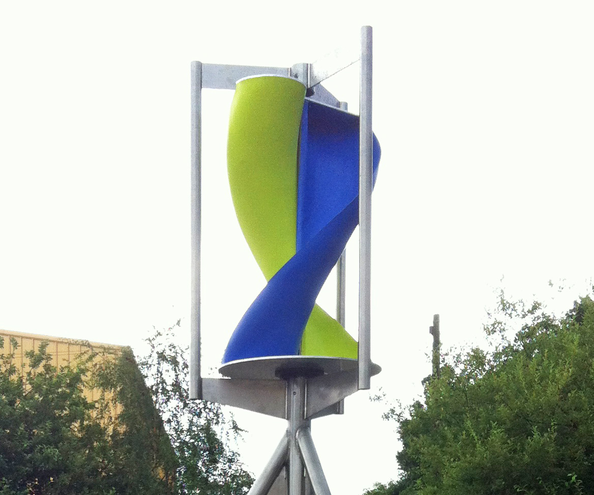 Outdoors, vertical axis, hands-on wind turbine