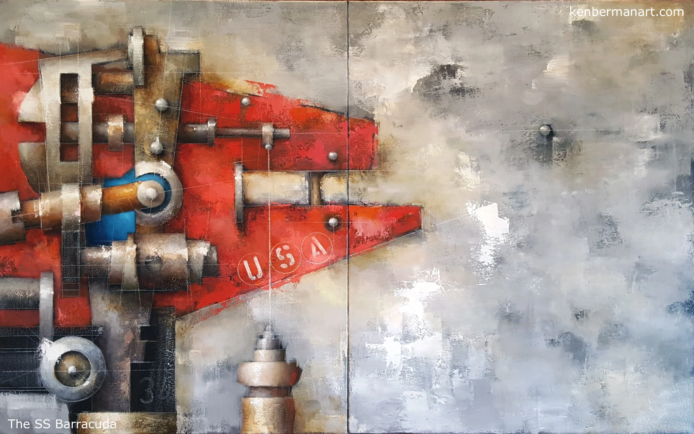 Title: SS Barracuda Medium: Oil & Colored Pencil on Canvas Size: 20" x 32" (Diptych) Copyright: 2017