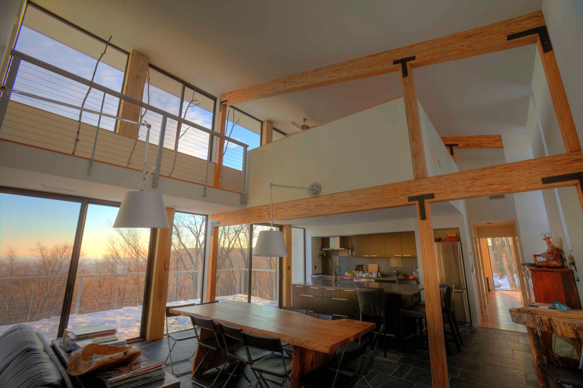 high ceilings and wood beams in home