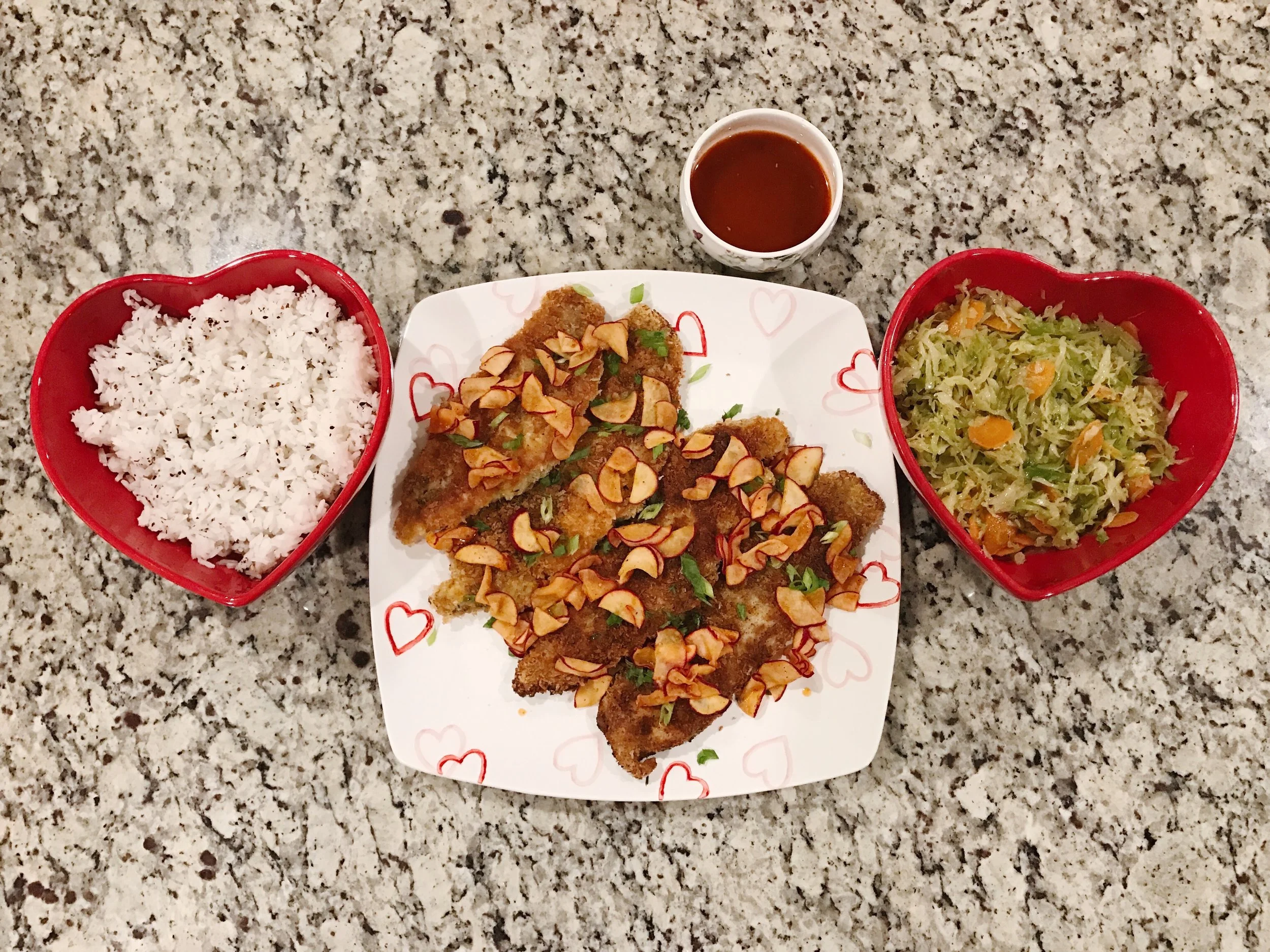 Catfish Katsu & Yakiniku Sauce with Sesame Cabbage & Jasmine Rice