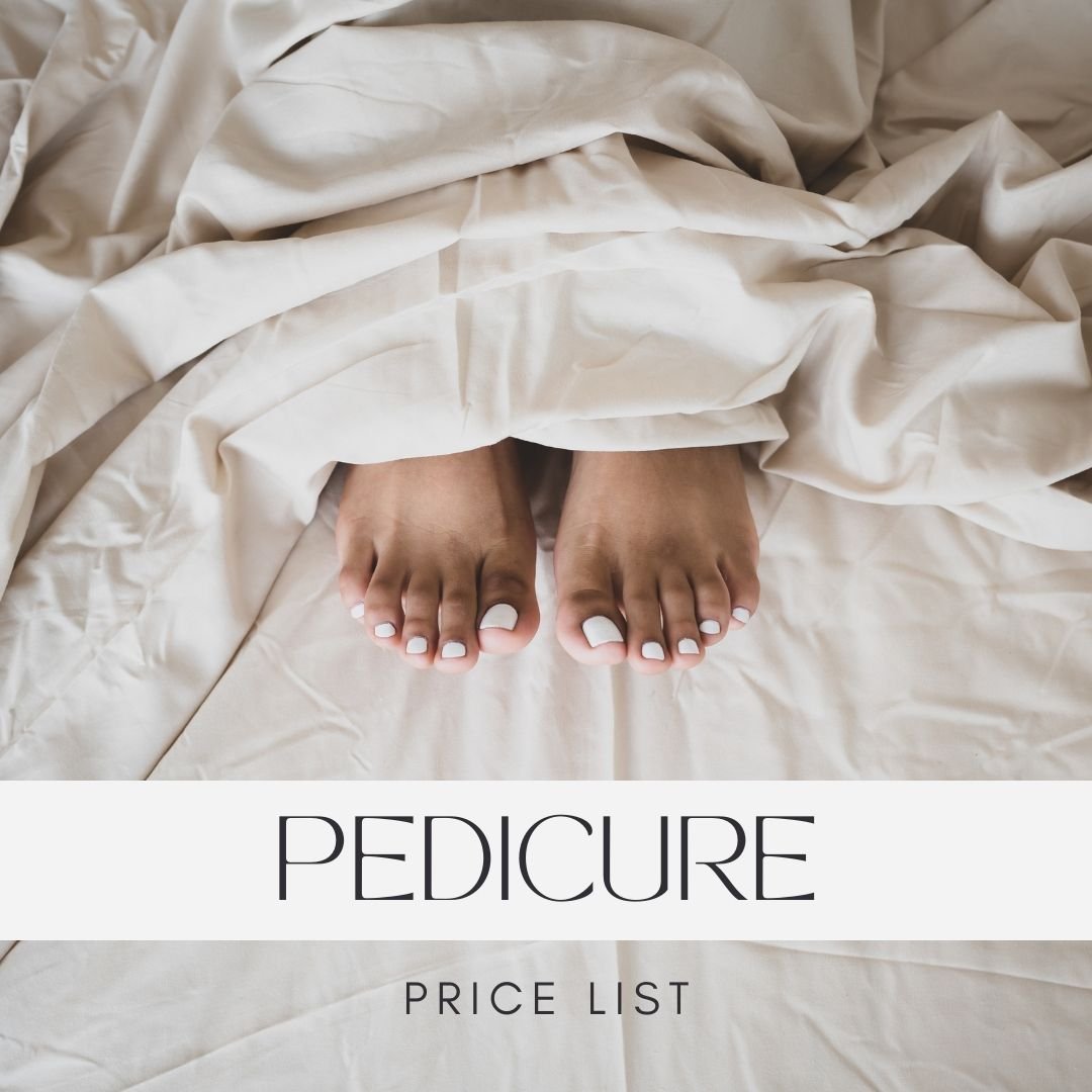 ✨LUXURY PEDICURE $90
All the indulgence of the enhanced pedicure with the added luxury of a mask, and an exfoliating scrub finishing with a paraffin treatment 

✨ENHANCED PEDICURE $70
Includes: foot soak, nail, cuticle and callous care, massage, scru