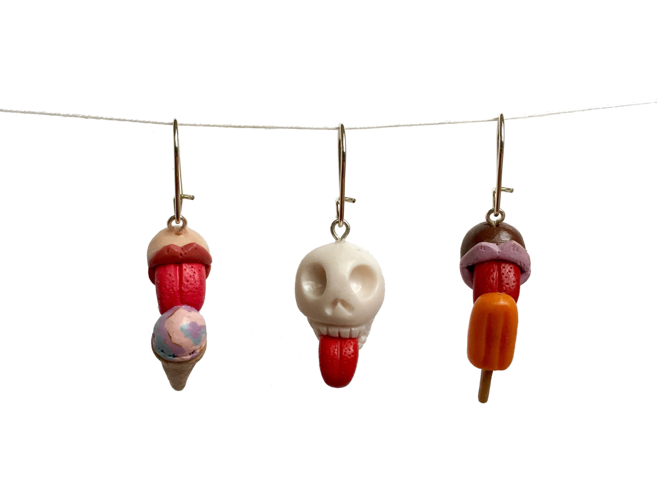 Ice Cream Skull Popsicle Tongue Polymer Clay Earring
