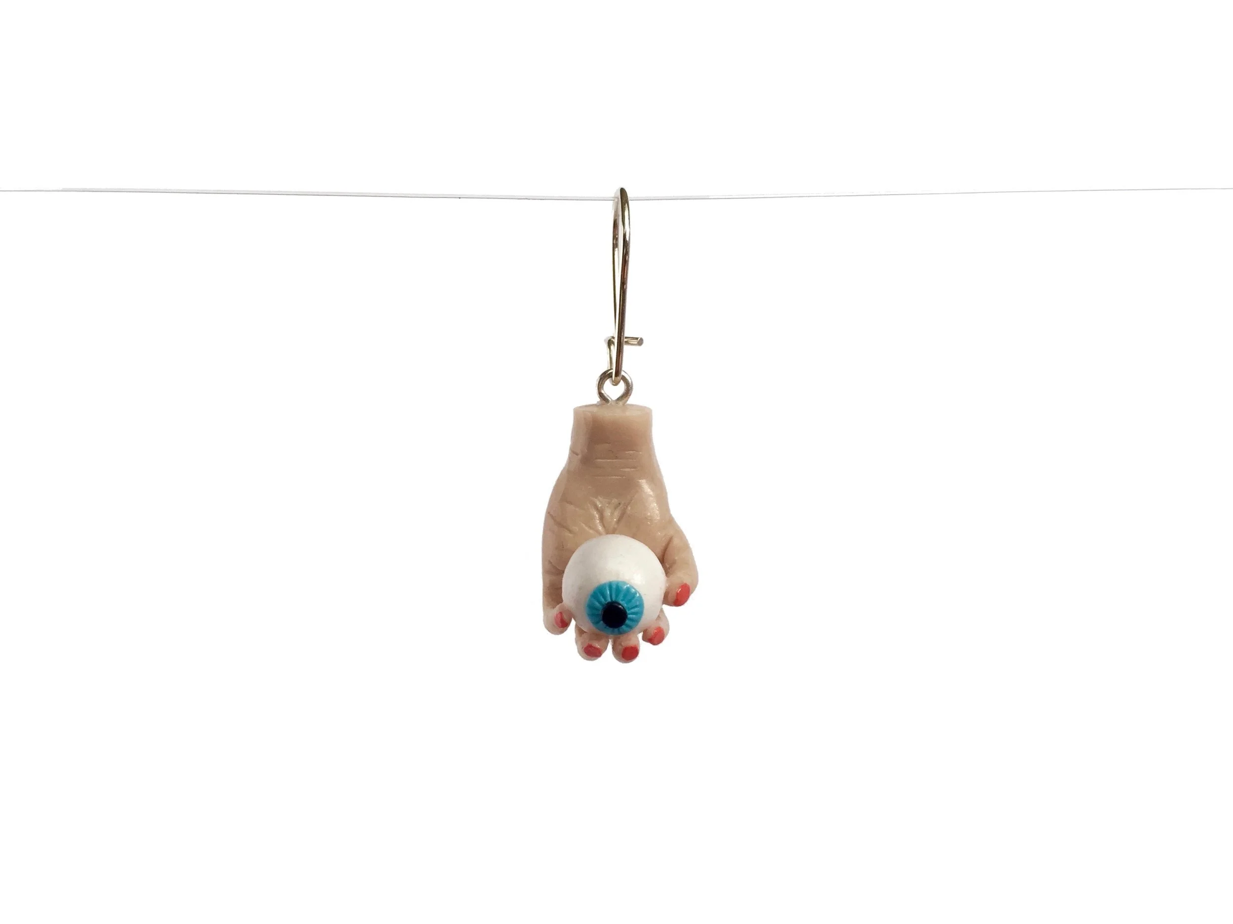 Hand Holding Eyeball Polymer Clay Earring