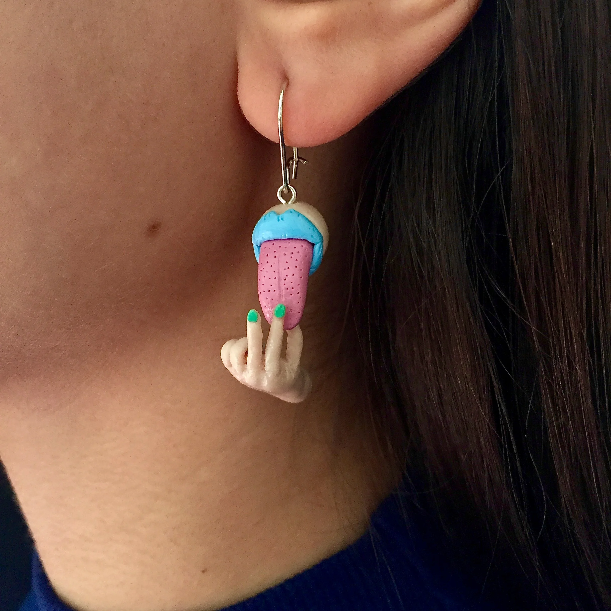 Hand Pinching Tongue Polymer Clay Earring