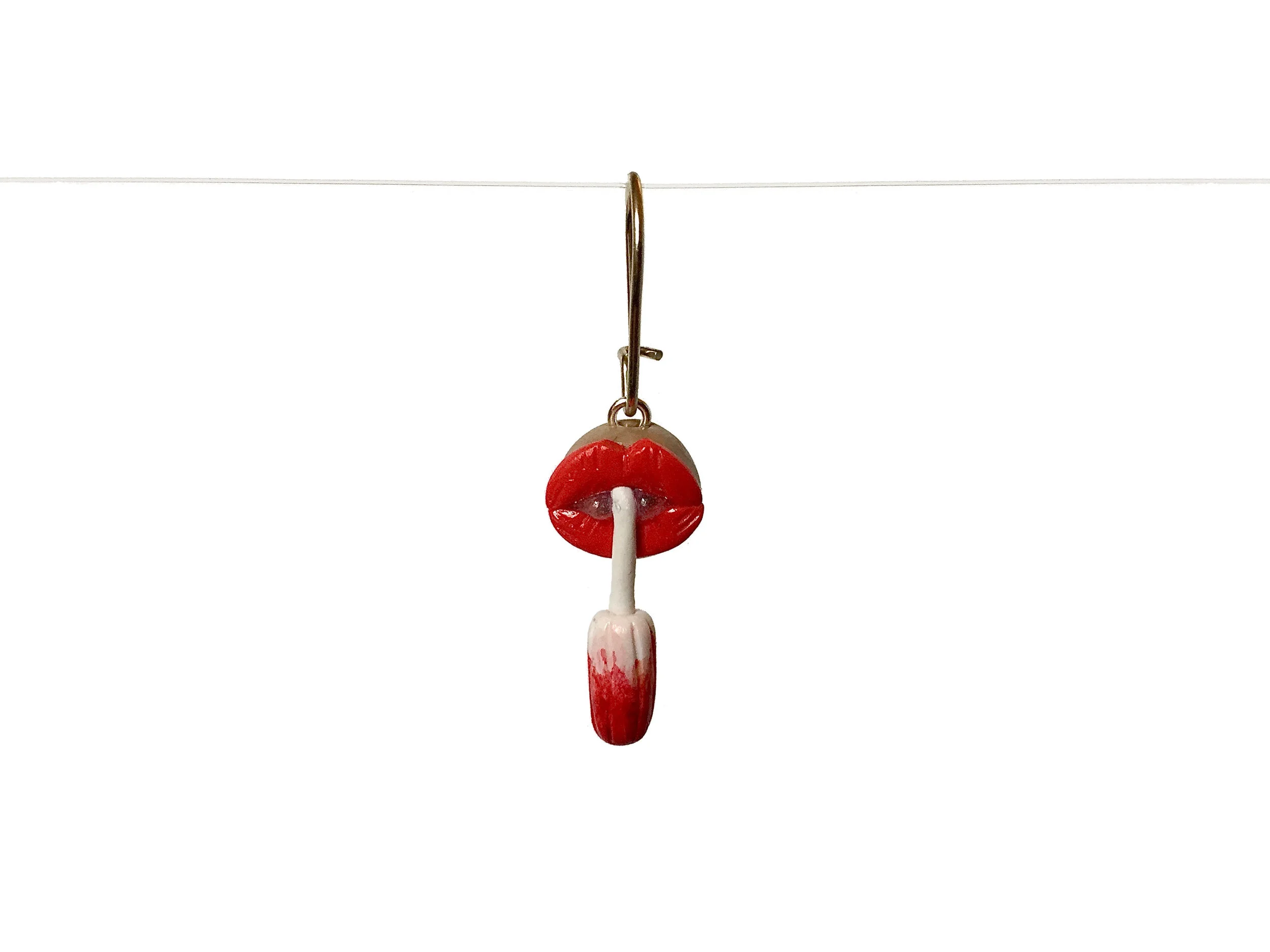 Bloody Tampon in Mouth Polymer Clay Earring