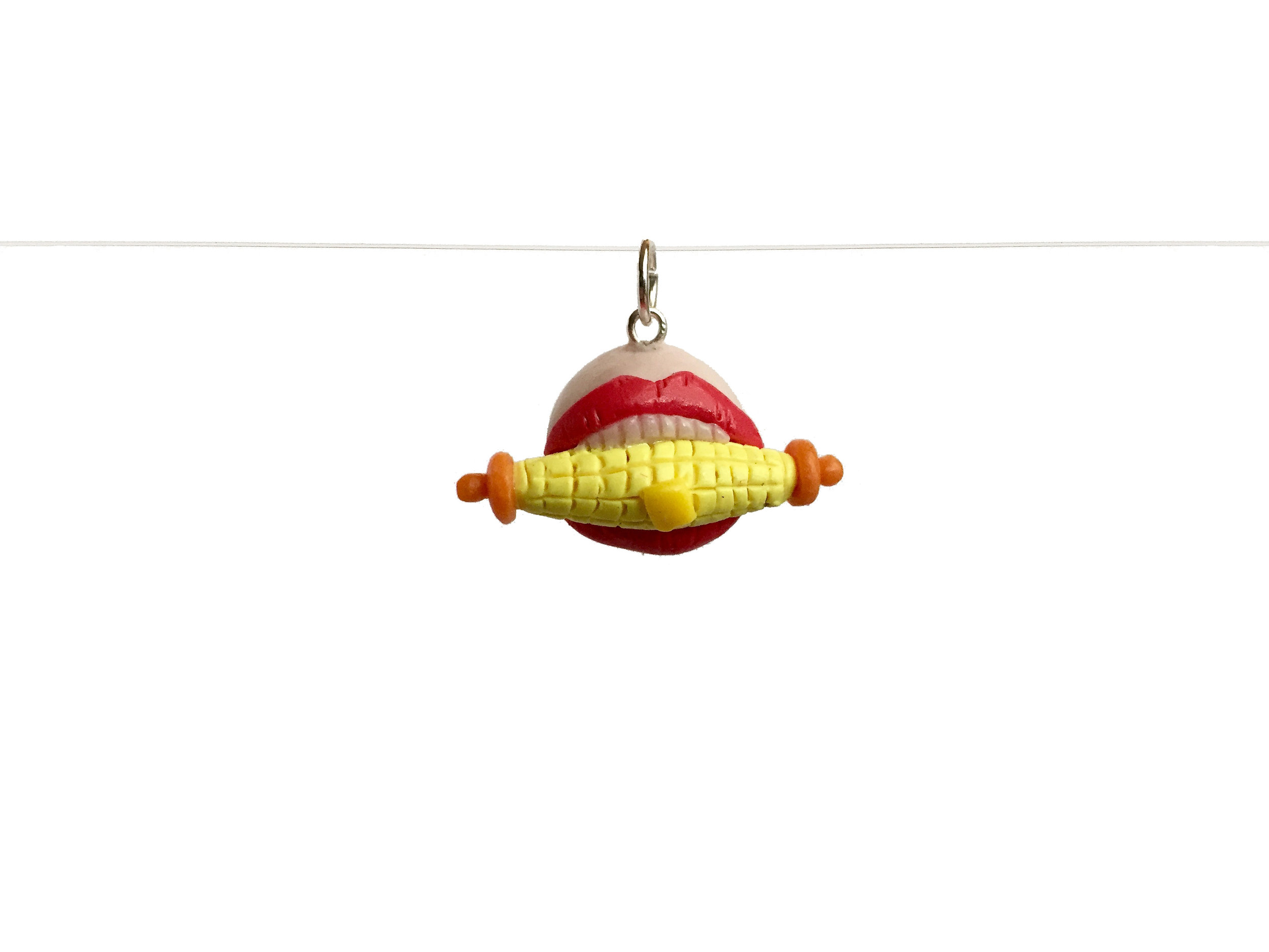 Mouth Eating Corn on the Cob Polymer Clay Charm