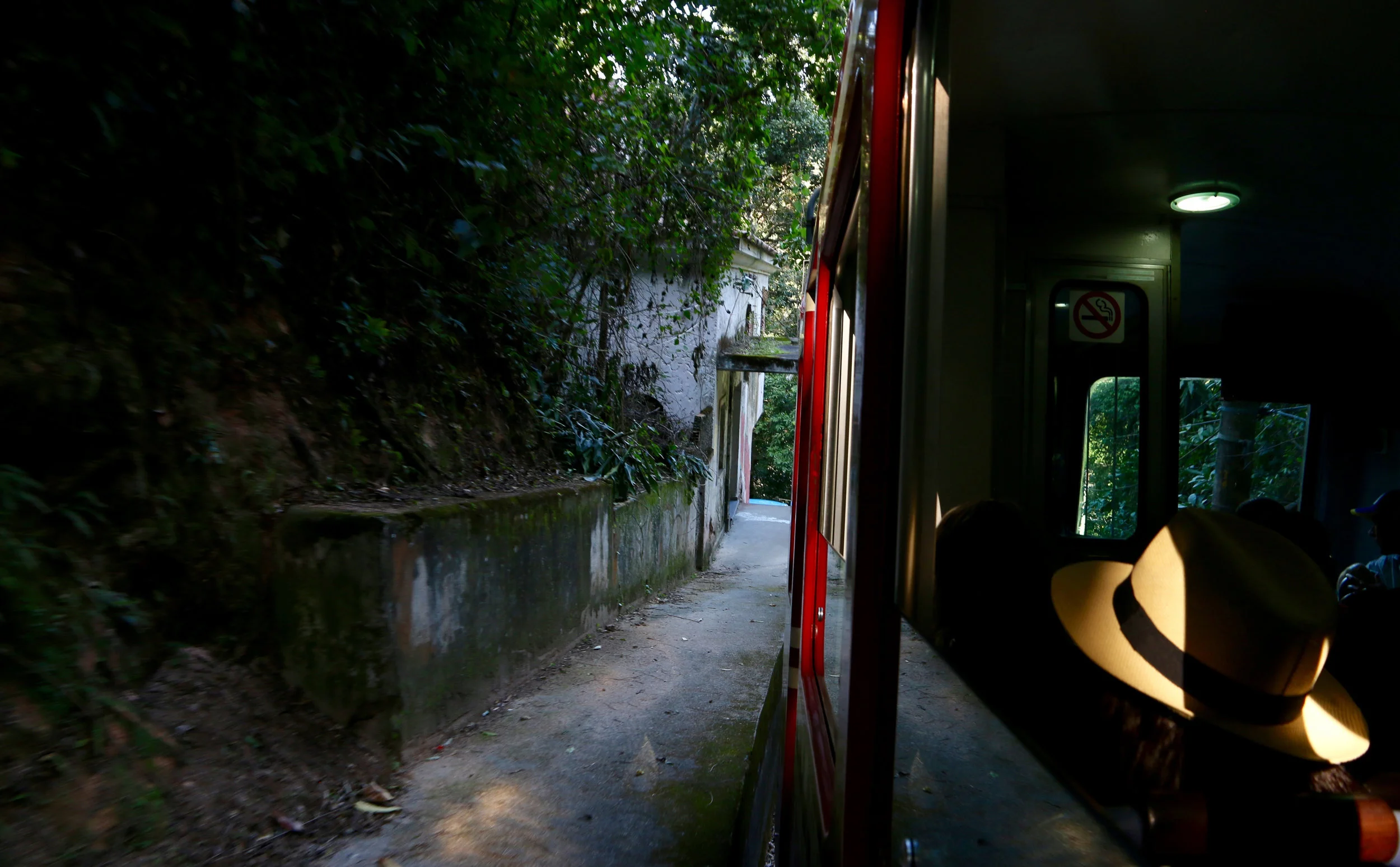  A trolly ticks down the side of Mount Corcovado where the statue over looking the city sets,&nbsp;Christ the Redeemer in Rio de Janerio, Brazil.&nbsp; 