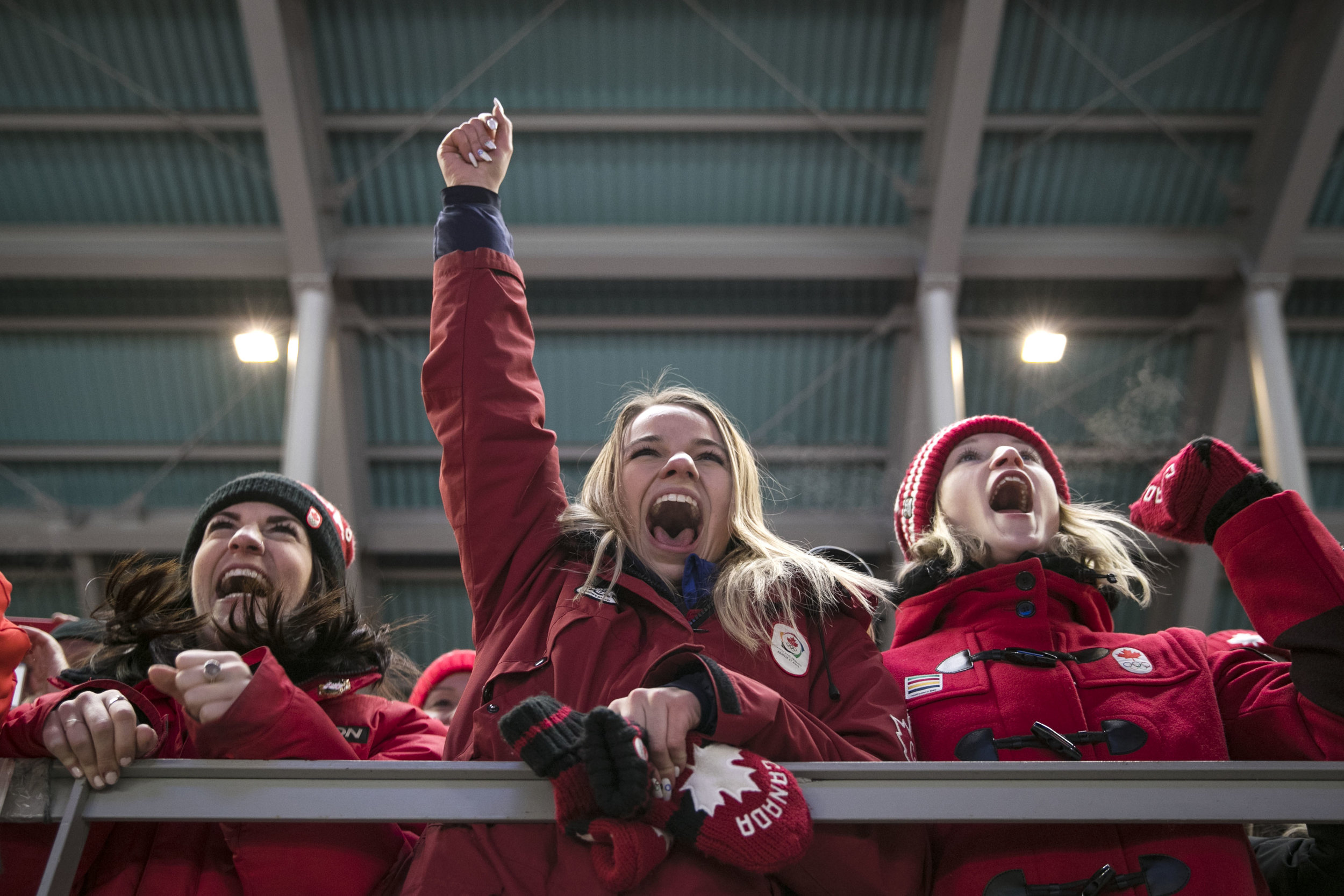  Poland fans cheer loudly during the medal ceremony at doubles bobsleigh, February, 15, at PyeongChang Sliding Center, South Korea. The Olympics is a mecca for patriotic fans. People from all over the world gather together to watch their athletes bat